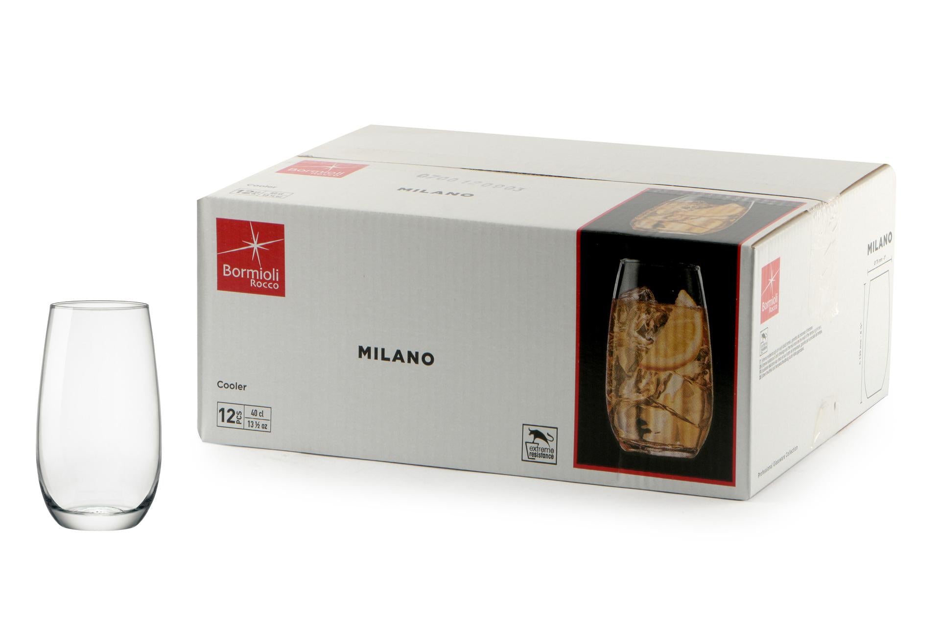 Bormioli Rocco Milano Set 12 Bicchieri Cooler 40 cl - H.13 cm In Vetro Temperato - Set 12 Pz