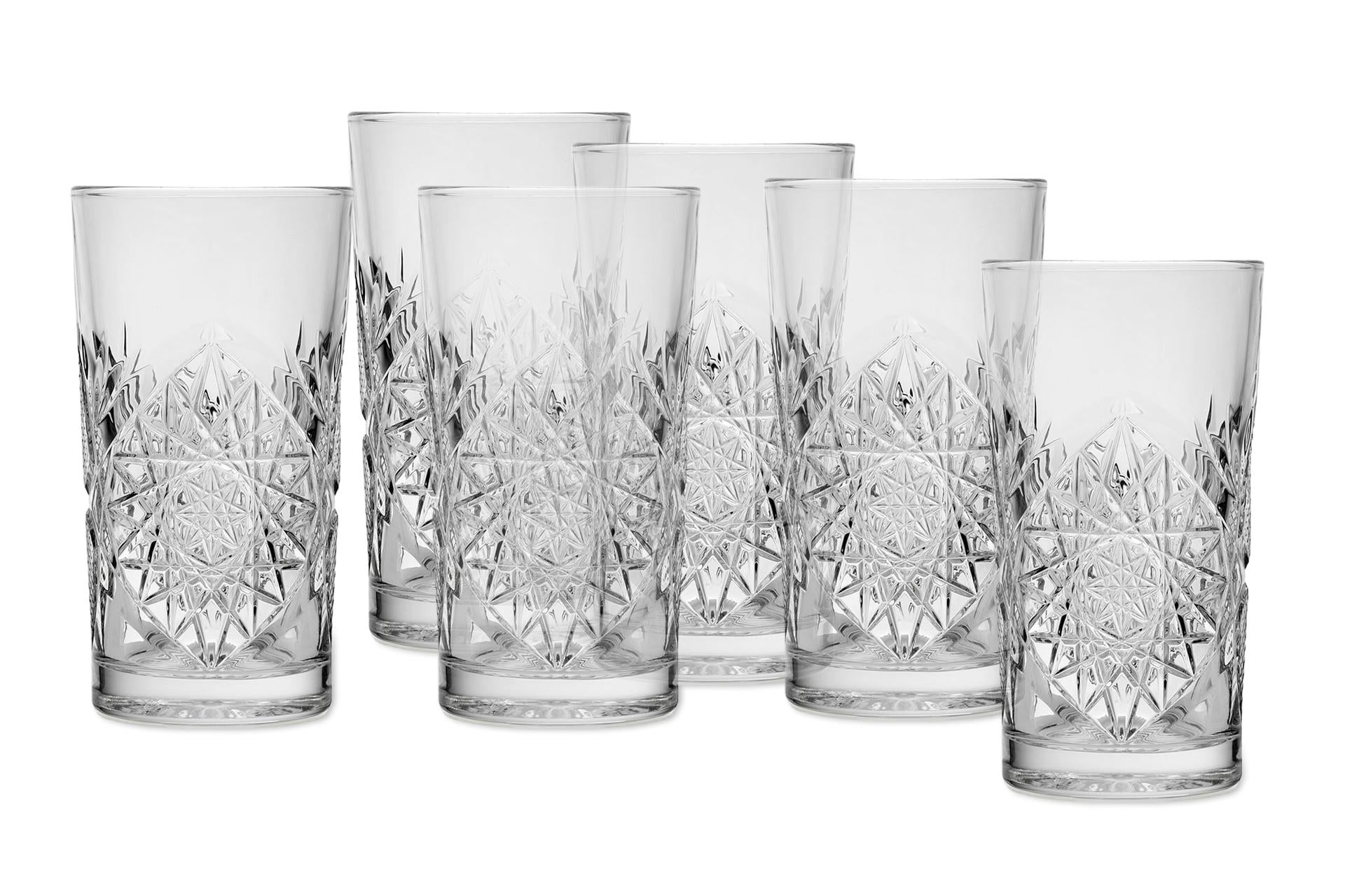 Hobstar Icon Set 6 Bicchieri Hi-Ball 35.5 cl In Vetro Con Lavorazione Sfaccettata - Set 6 Pz