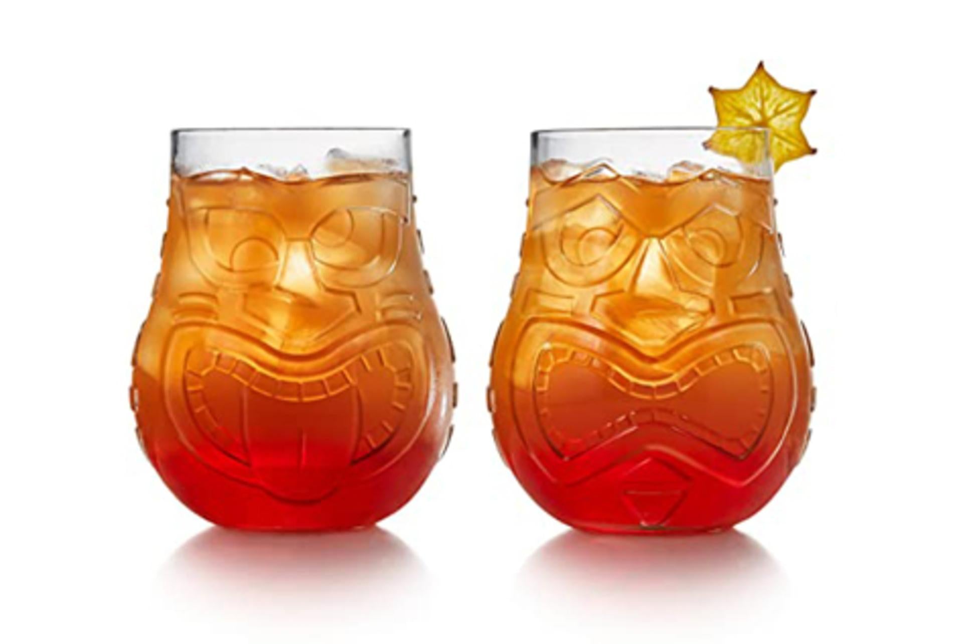 Bicchiere Tiki Split 47 cl In Vetro - Design Ispirato alle Divinità Maori - Set 12 Pz