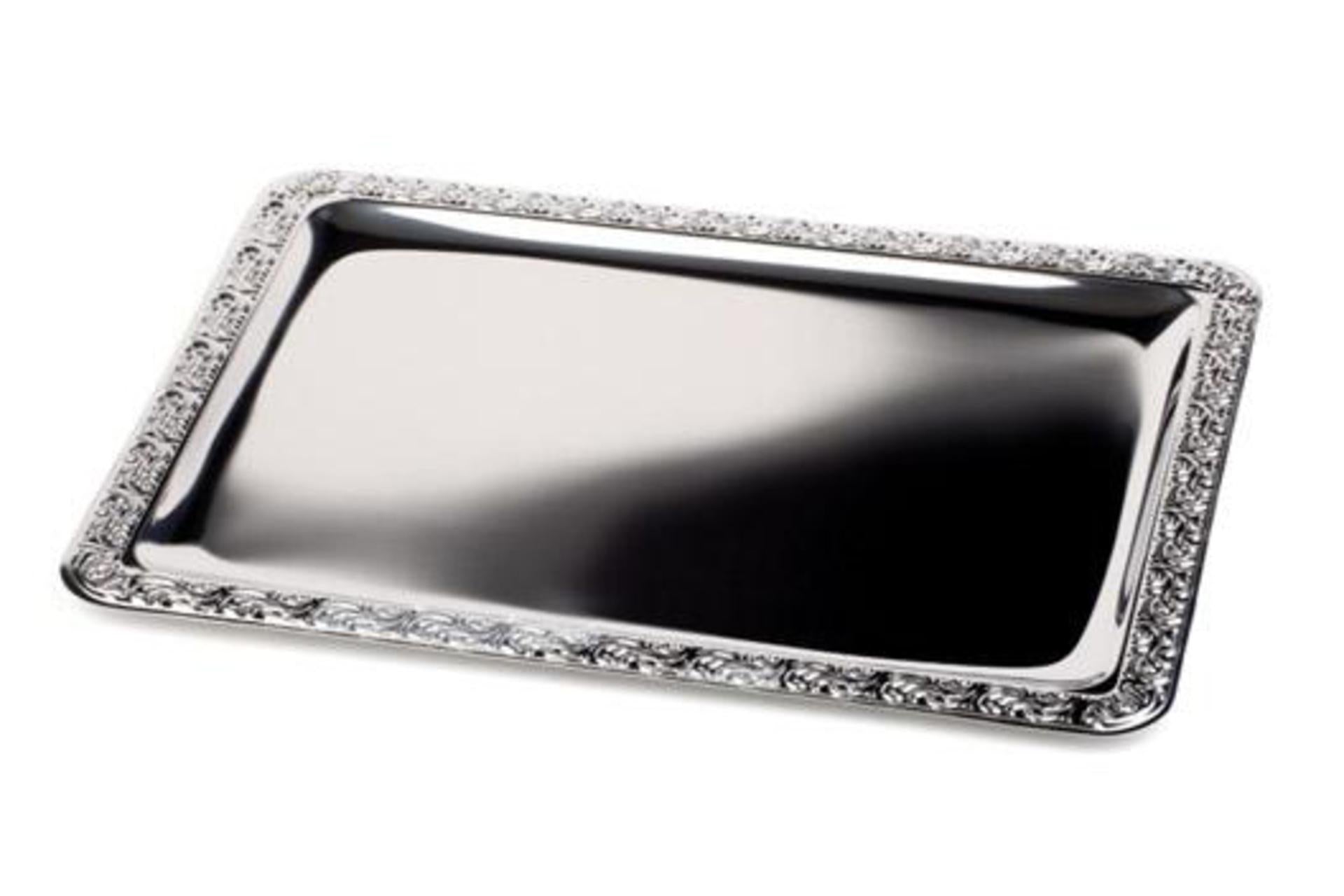 APS Vassoio In Acciaio Inox H.1 cm - 63.5 x 44 cm Impilabile Con Bordi Decorati