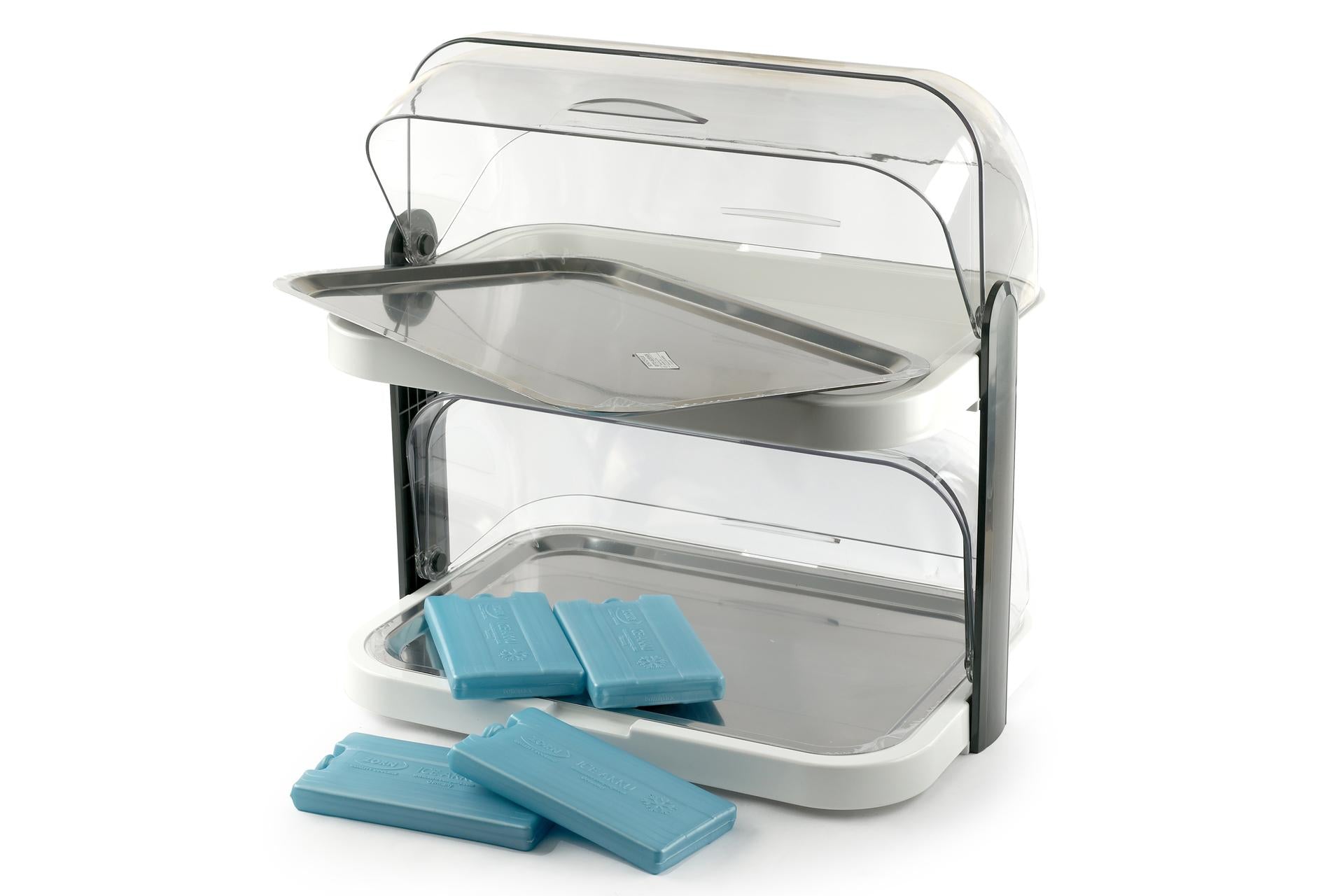 APS Vetrina Doppia Refrigerata Inox Bianco - 44 x 32 x H.44 cm Con Rolltop Trasparente