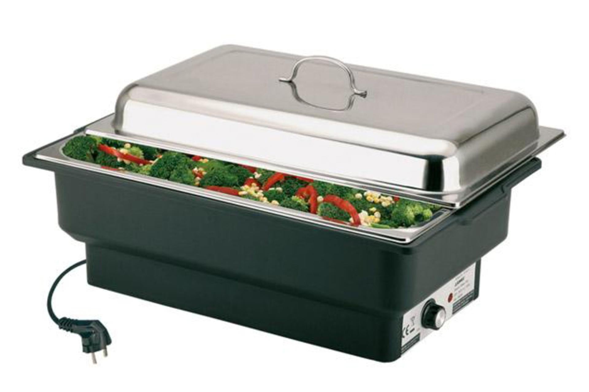 APS Chafing Dish Elettrico Nero 63x36xH29 cm - 8.5 Litri 220V 50Hz 760-900W Con GN Inox H65