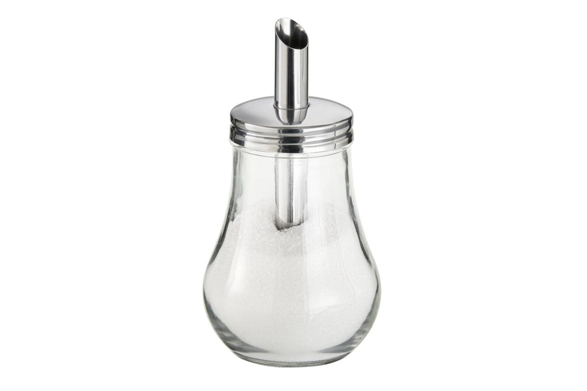 APS Dosazucchero Rotondo 250 ml - Ø8.4 cm H.15.5 cm In Vetro e Acciaio Inox