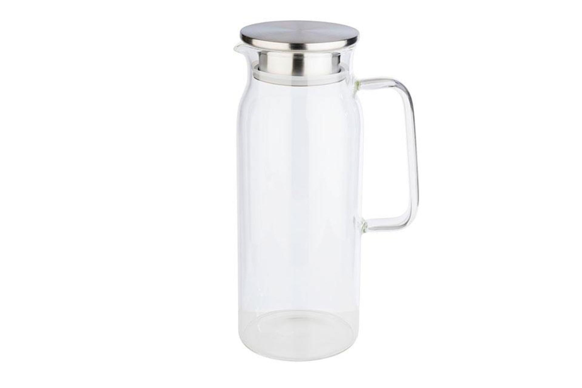 APS Caraffa In Vetro 1.5 L - Ø10 cm H.26 cm Con Coperchio Inox e Beccuccio Antigoccia
