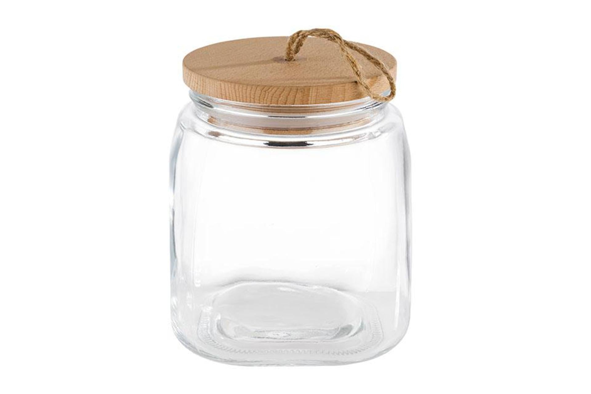 APS Woody Barattolo In Vetro 2L - 14 x 14 x H17 cm Con Coperchio In Legno - Set 6 Pz
