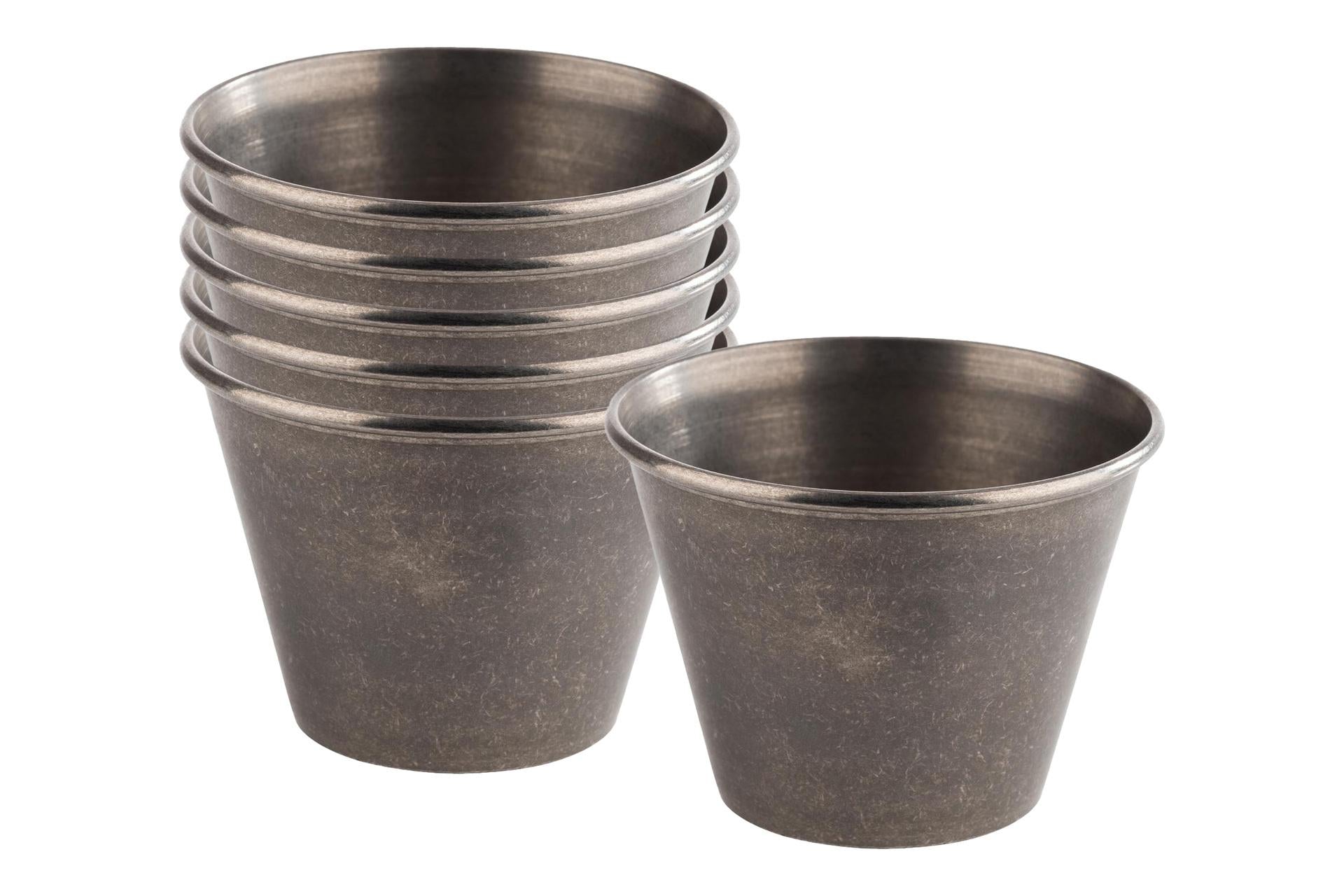 APS Set 6 Coppette Dip Bowls Ø6 cm - H.4.5 cm In Acciaio Effetto Anticato - Set 6 Pz