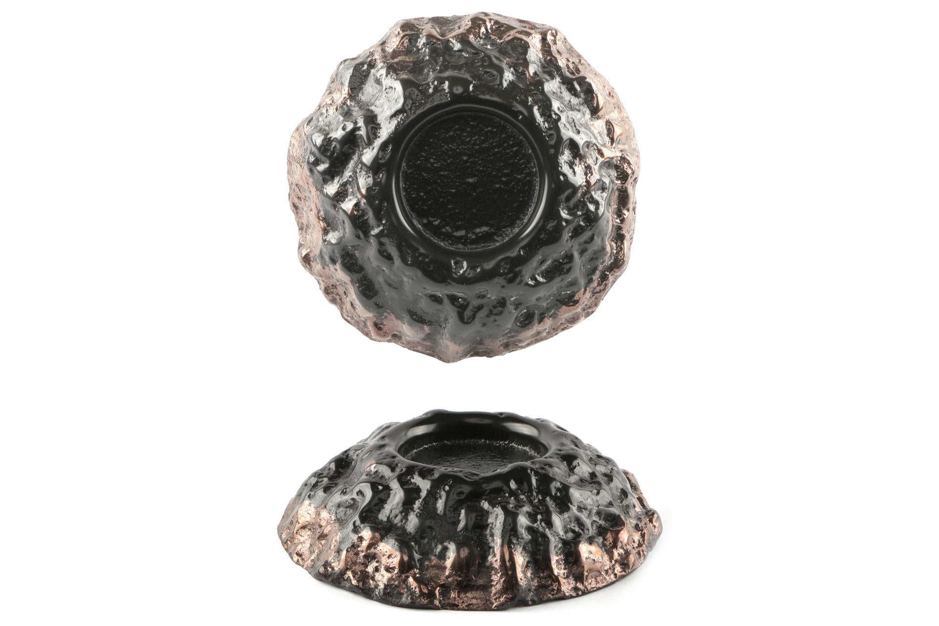 Import Tavola Professional Kratere Piatto Ø22 cm - H.5.5 cm Nero e Rame In Vetro Soffiato Dipinto a Mano Made in Italy - Set 6 Pz