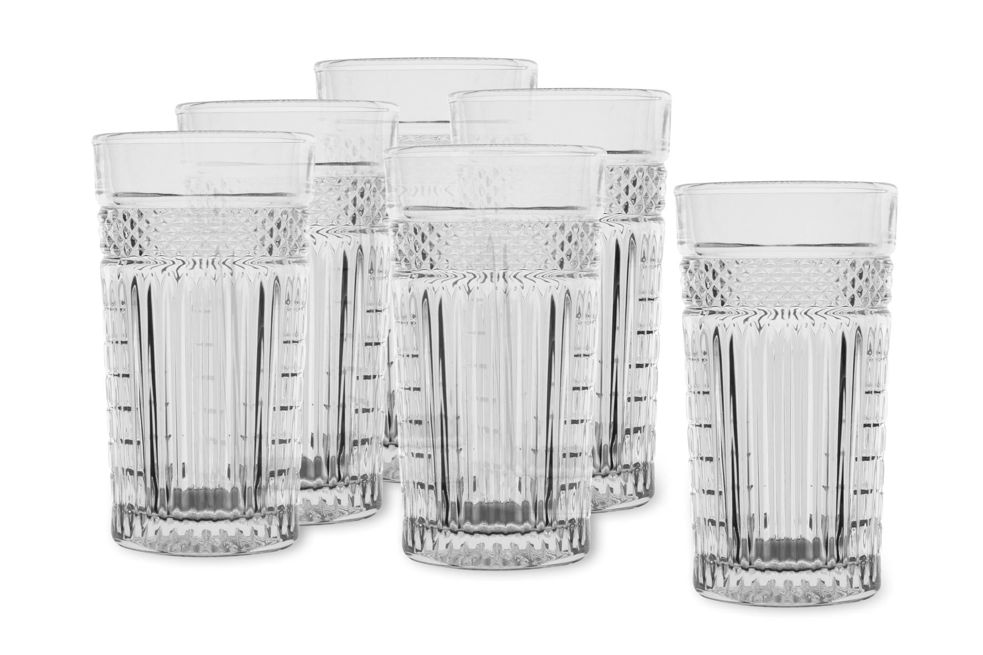 Bicchieri Cooler 47 cl Set 6 Pezzi - Vetro Decorato Stile Vintage Con Disegni In Rilievo - Set 6 Pz