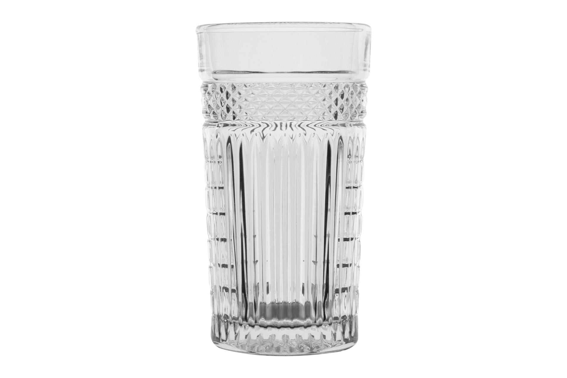 Bicchieri Cooler 47 cl Set 6 Pezzi - Vetro Decorato Stile Vintage Con Disegni In Rilievo - Set 6 Pz