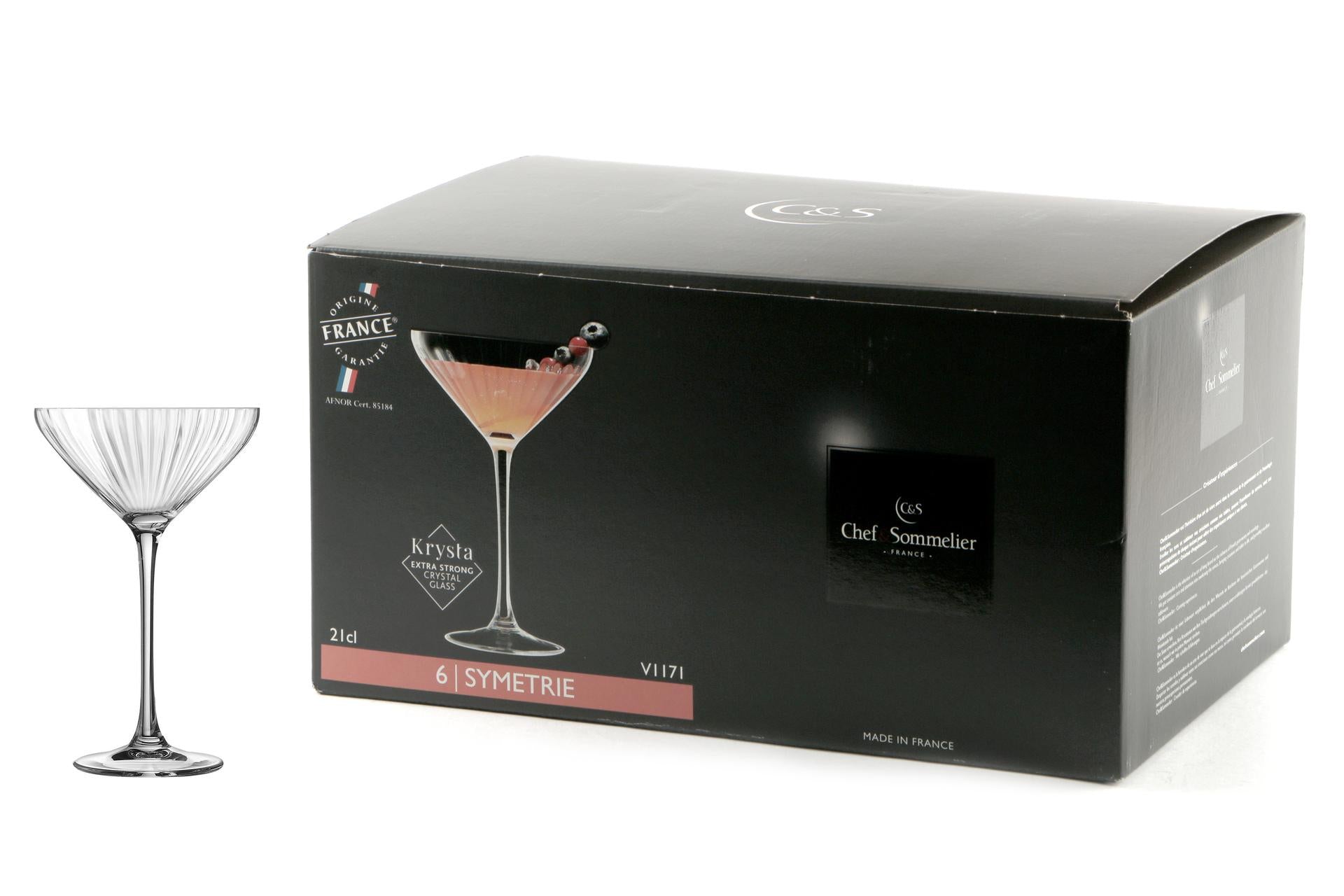 Arcoroc Symetrie Calice Martini 21 cl - H.17.9 cm In Vetro Con Linee Verticali - Set 6 Pz
