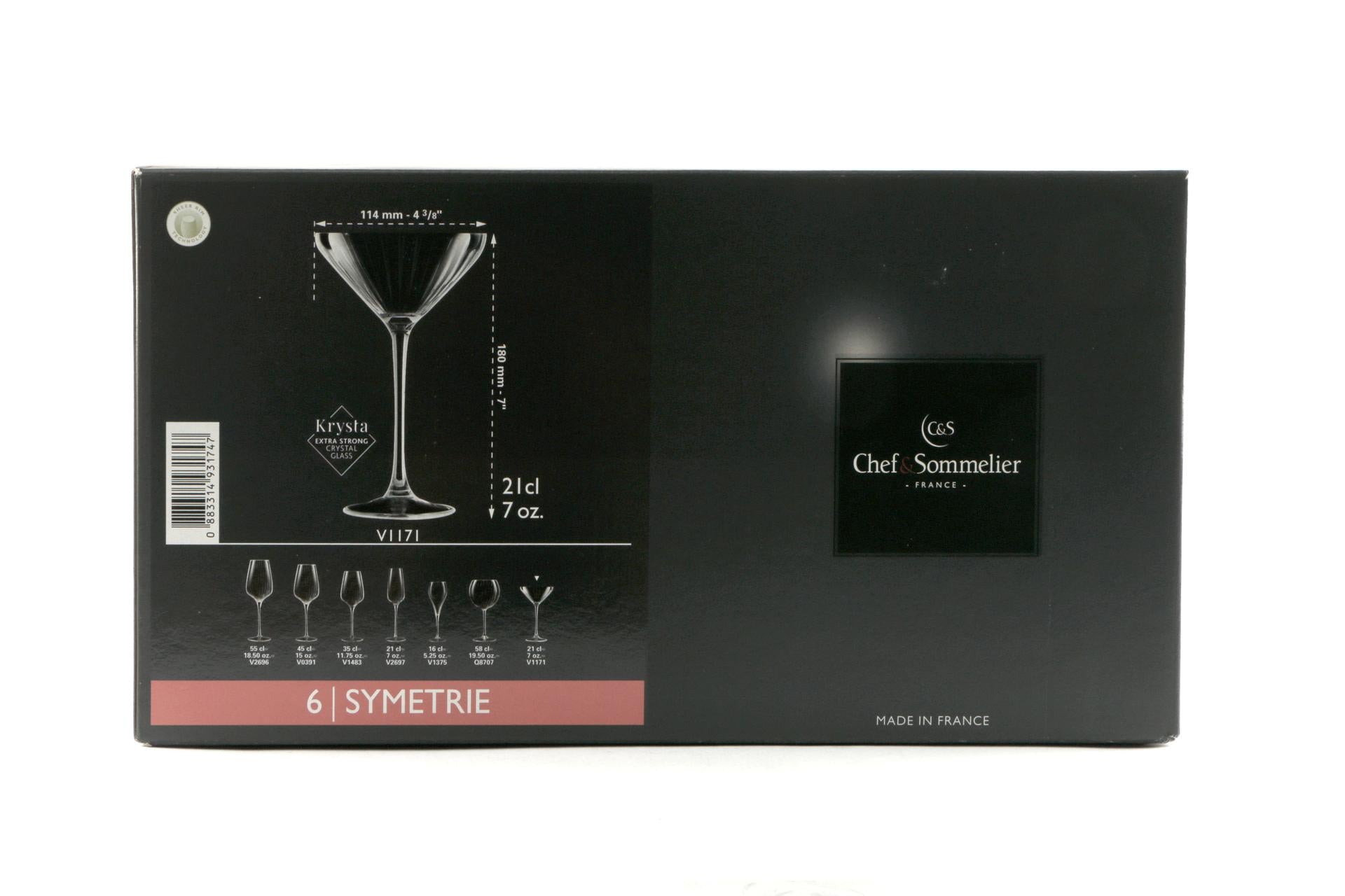 Arcoroc Symetrie Calice Martini 21 cl - H.17.9 cm In Vetro Con Linee Verticali - Set 6 Pz 6