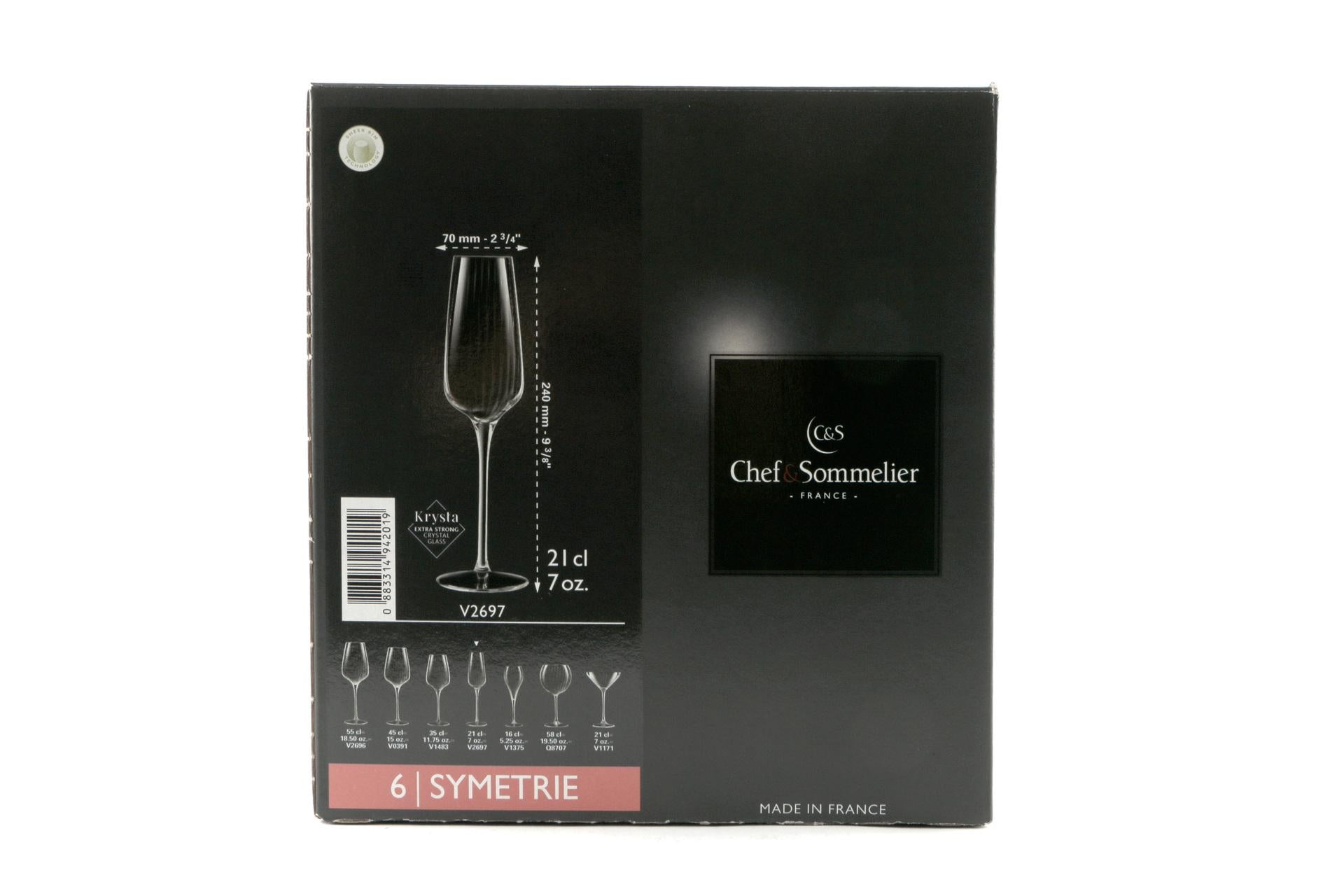Arcoroc Symetrie Calice Flute 21 cl - H 24 cm Ø6.5 cm Con Linee Verticali - Set 6 Pz 6