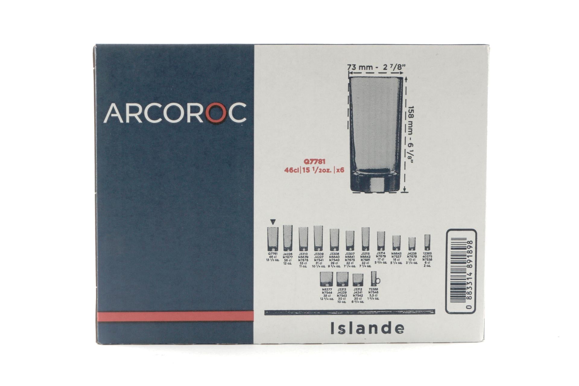 Arcoroc Islande New Bicchiere 46 cl - H.15.8 cm Ø7.4 cm In Vetro Extra Trasparente Per Cocktail e Long Drinks - Set 6 Pz 6