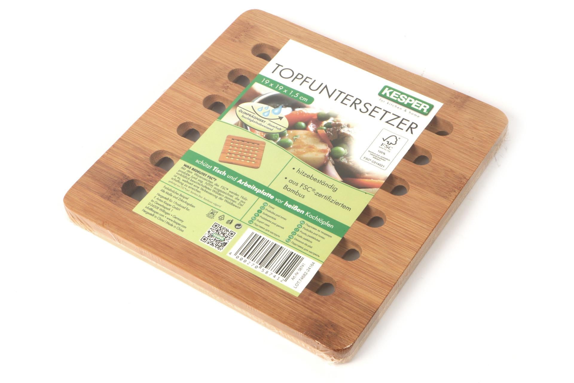 Kesper Sottopentola Quadrato 19 x 19 cm In Bamboo - H.1 cm, Certificato FSC 3