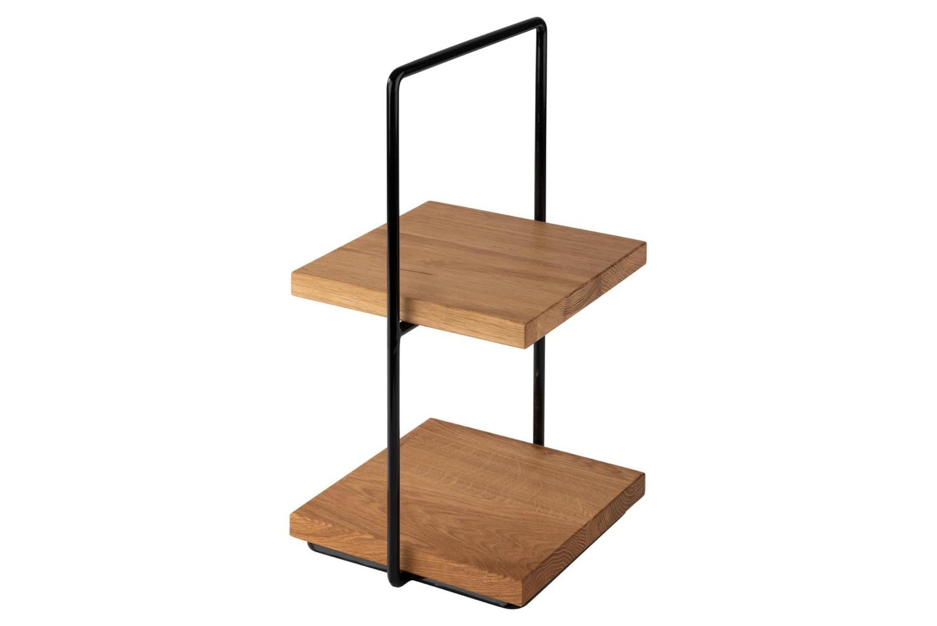 APS Set Stand Buffet Metallo e PVC Nero H.40.5 cm - 23 x 19 cm Con 2 Tavole 20 x 20 cm In Legno di Rovere Oliato