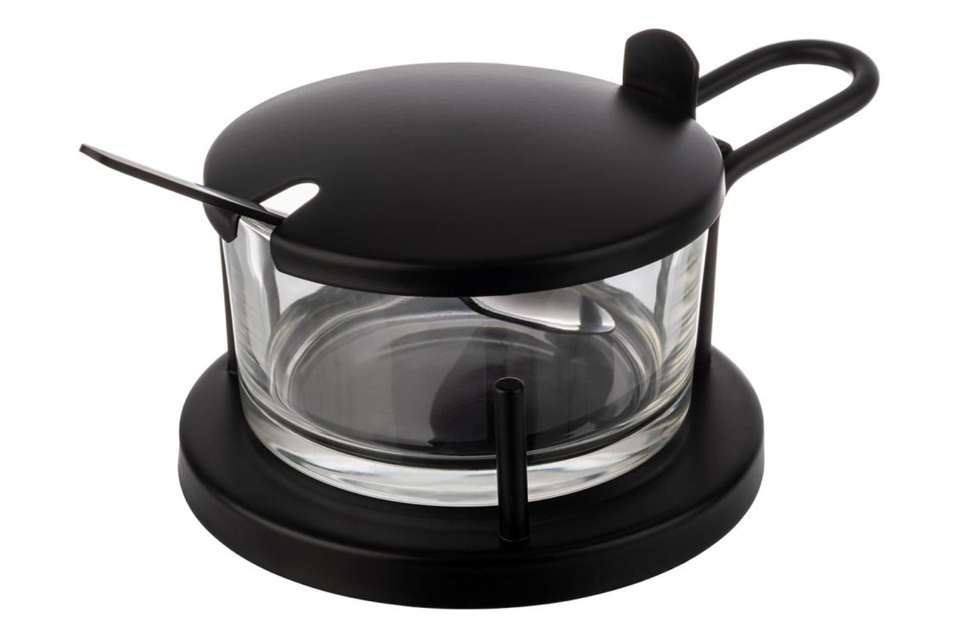 APS Classic Formaggera Ø11 cm - H.7 cm In Acciaio Nero e Vetro Trasparente Lt 0.18