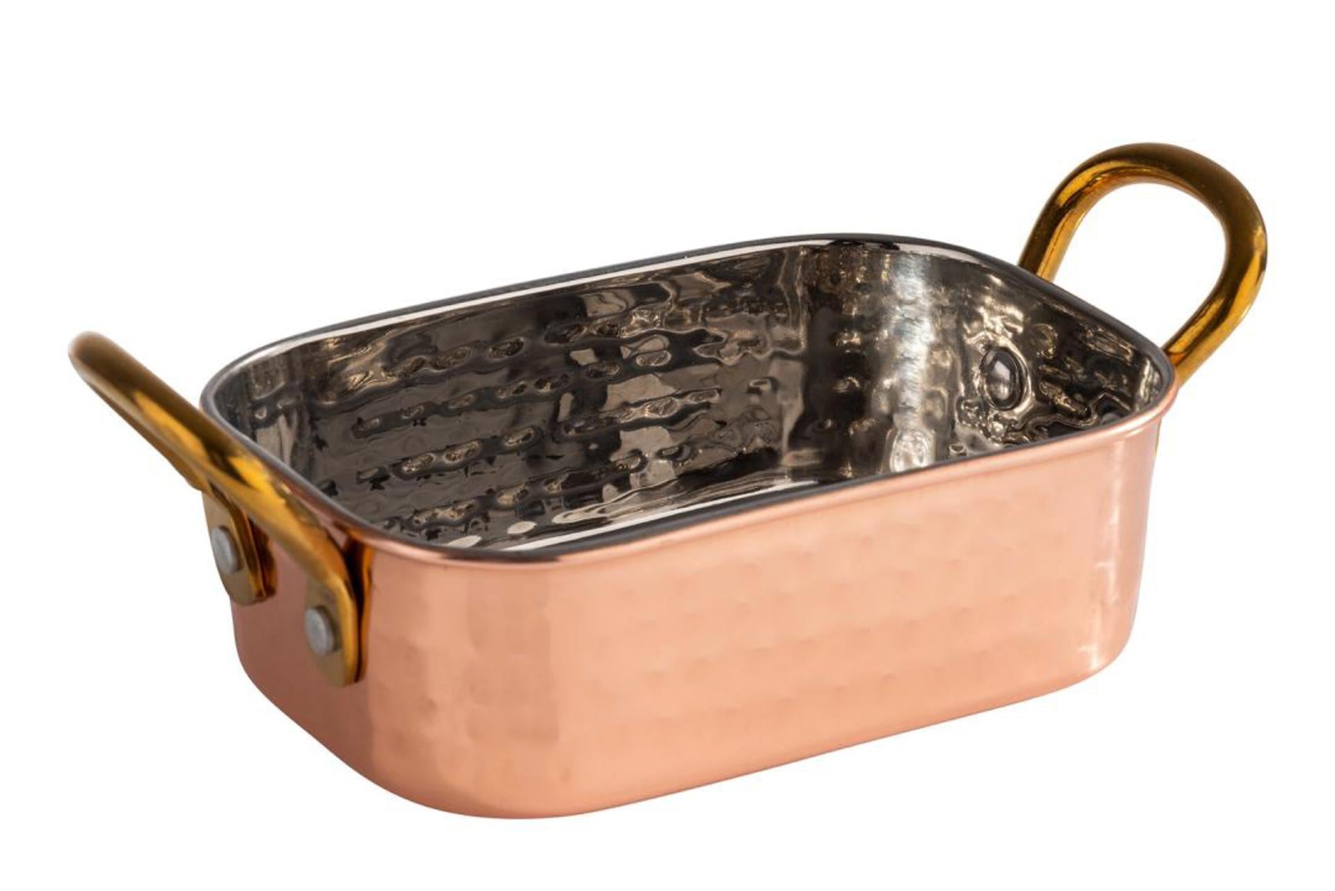 APS Mumbai Mini Casseruola Inox Rame 14.5x9.5xH4.5 cm - Acciaio Inox Martellato Color Rame Con Maniglie Dorate