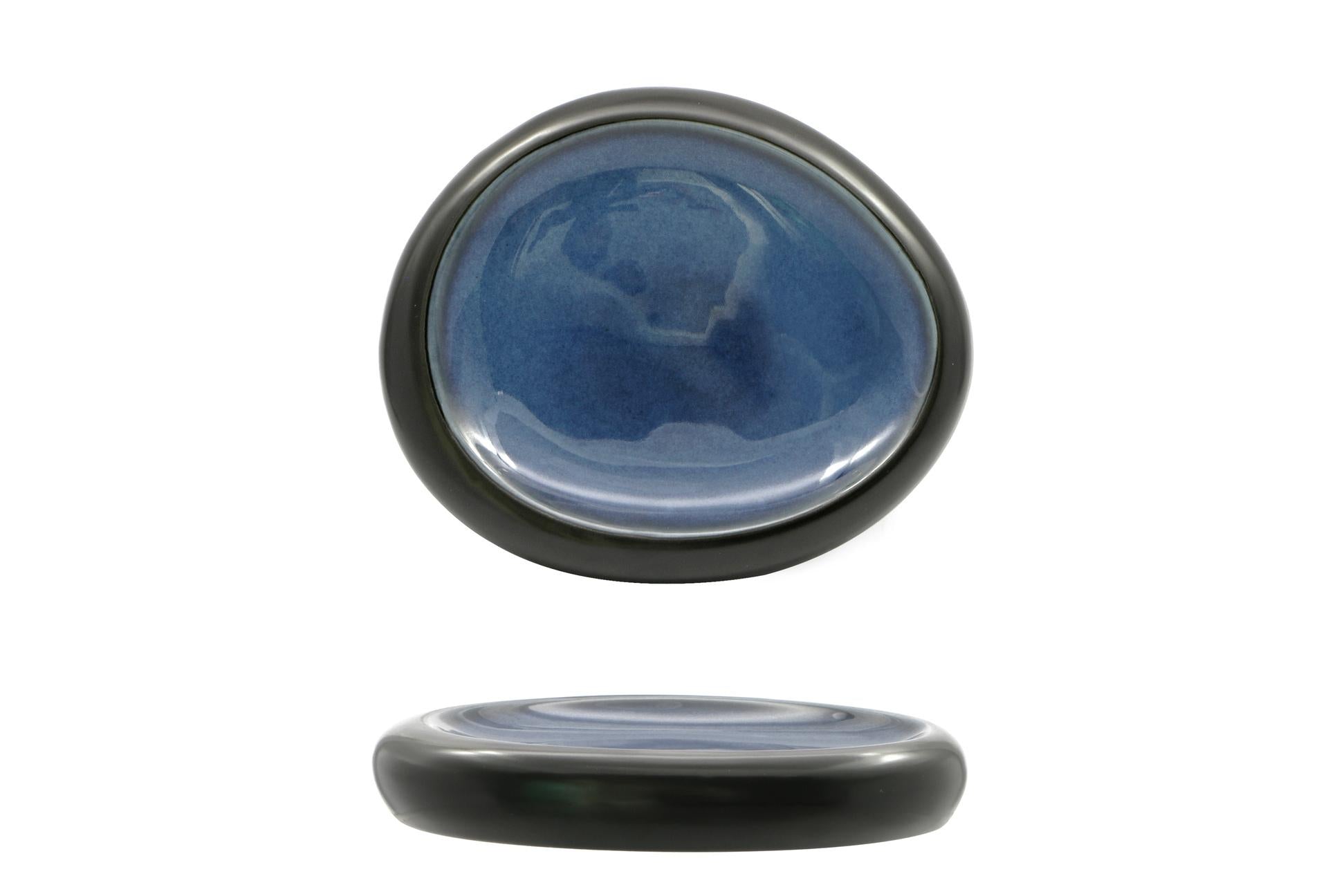 Import Tavola Professional Madeira Piatto Alto Ovale 20.6 x 16 cm In Porcellana Nero-Blu - Set 6 Pz