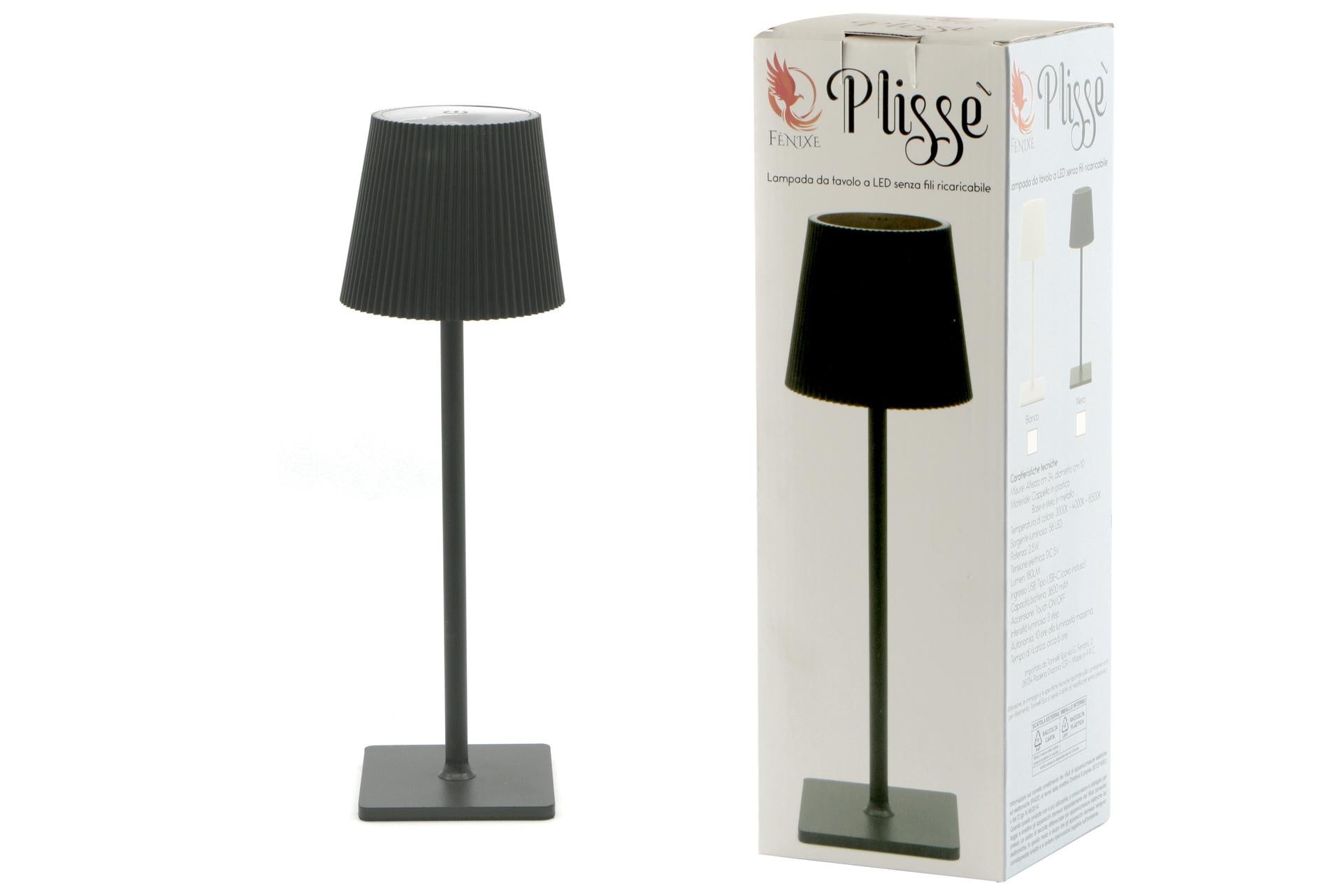 Import Tavola Professional Plissé Lampada da Tavolo LED Ricaricabile Nera H.34 cm - Luce Dimmerabile IP54 per Interni ed Esterni