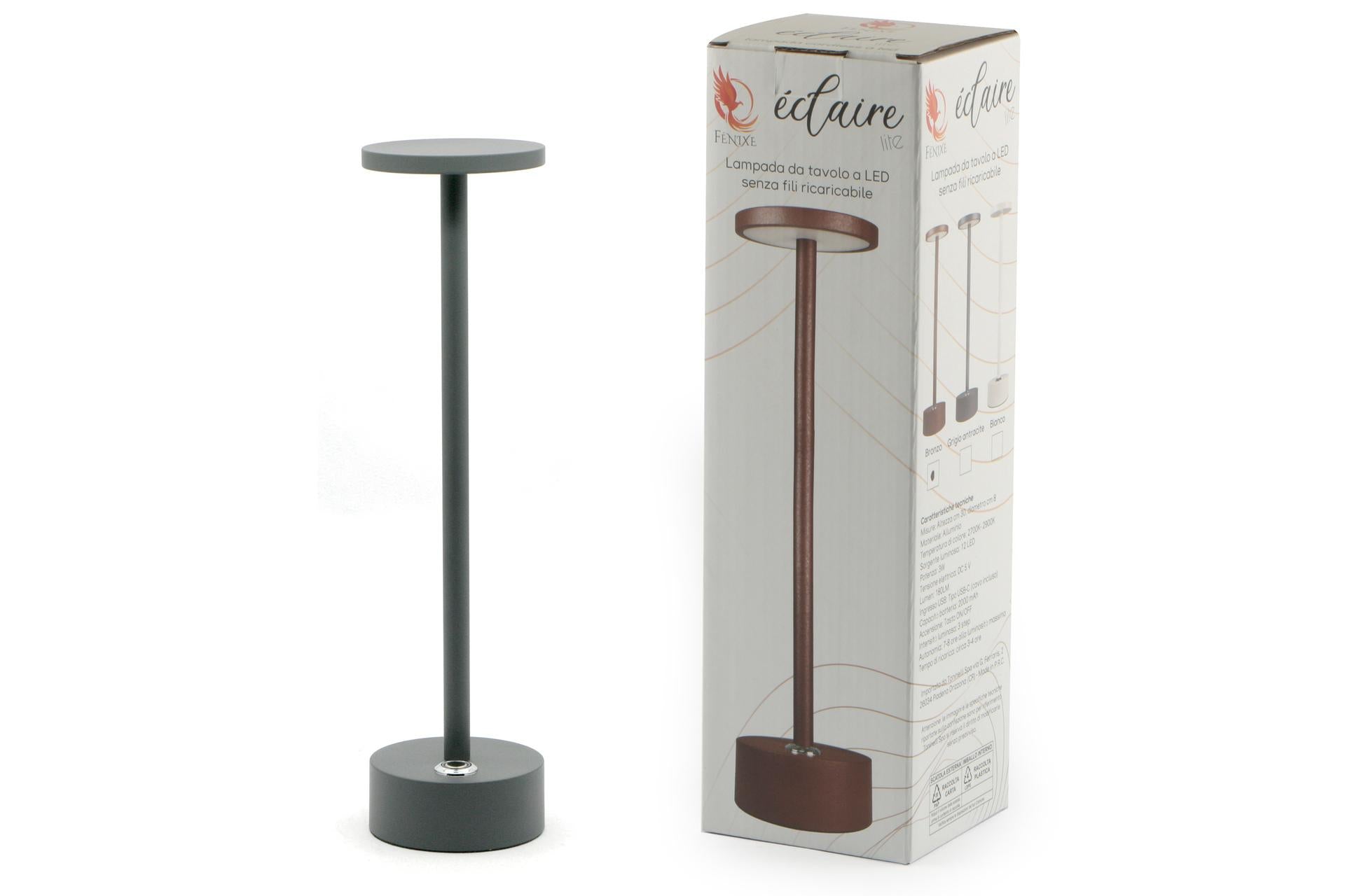 Import Tavola Professional Eclaire Lite Lampada da Tavolo LED Ricaricabile H.30 cm - Antracite In Alluminio Verniciato e Policarbonato