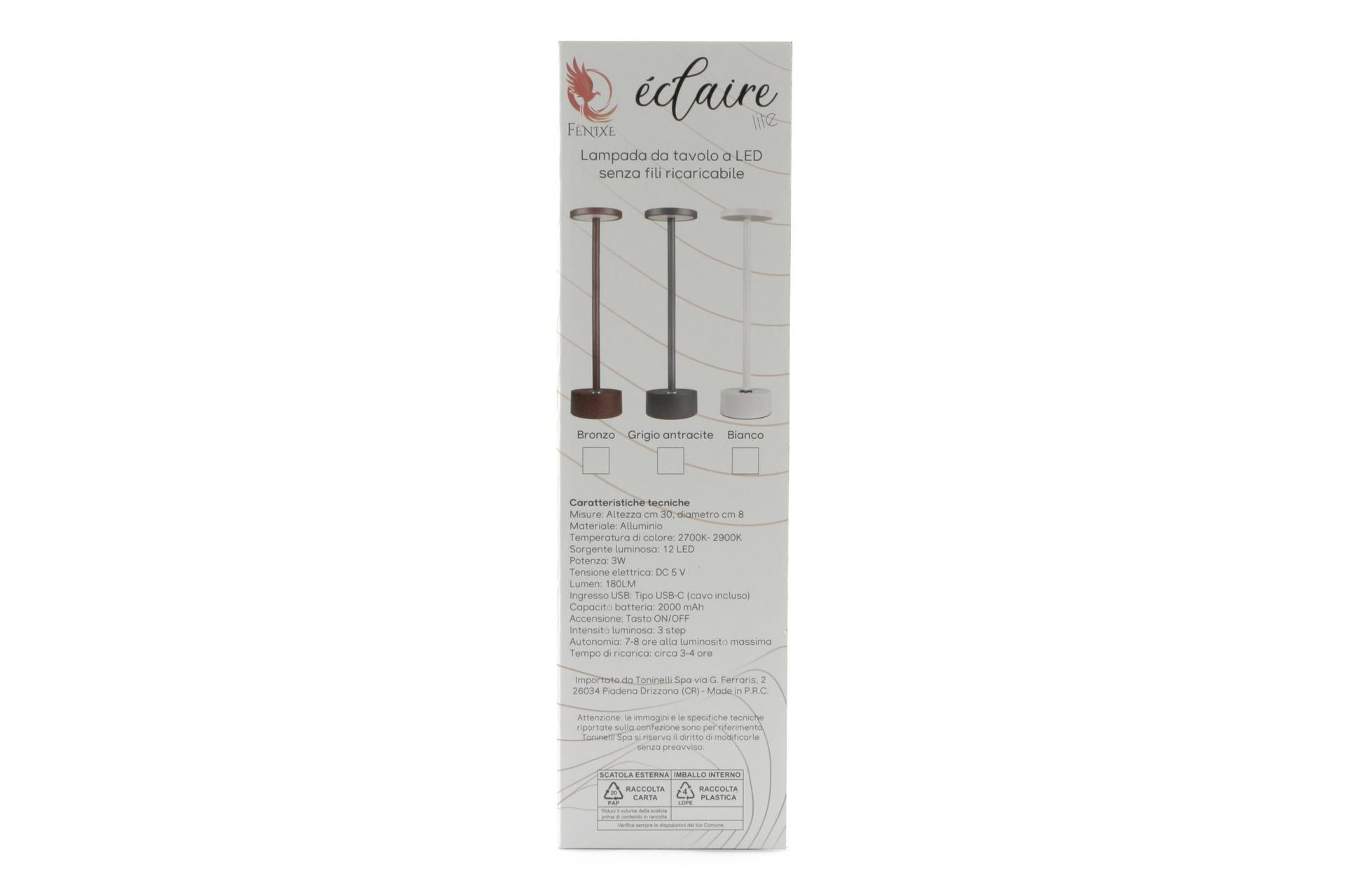 Import Tavola Professional Eclaire Lite Lampada da Tavolo LED Ricaricabile H.30 cm - Antracite In Alluminio Verniciato e Policarbonato 4