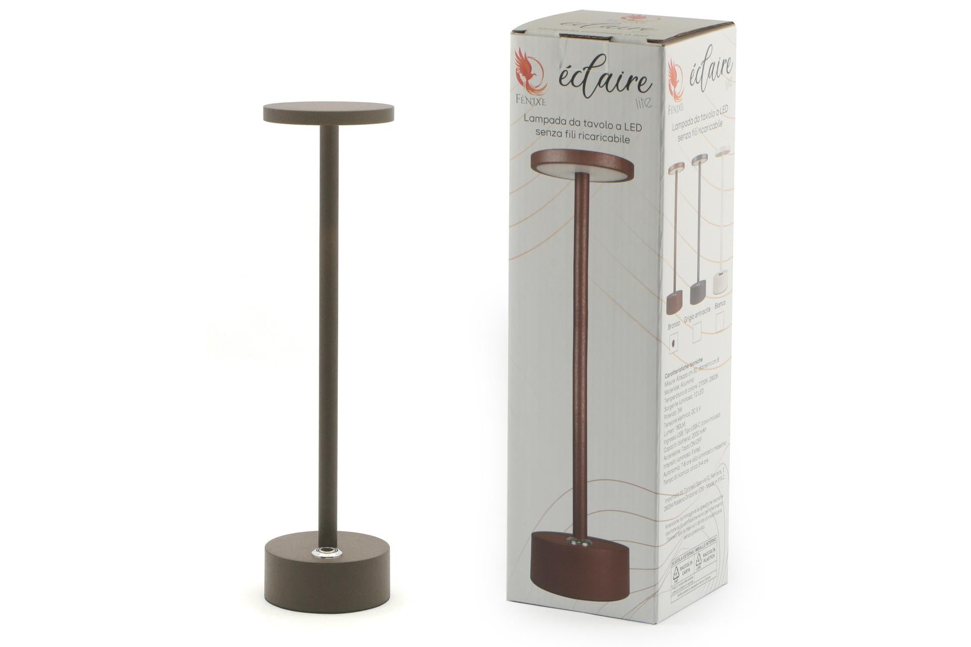 Import Tavola Professional Eclaire Lite Lampada da Tavolo LED Ricaricabile H.30 cm - Bronzo In Alluminio Verniciato Con Diffusore In Policarbonato e Luce Calda