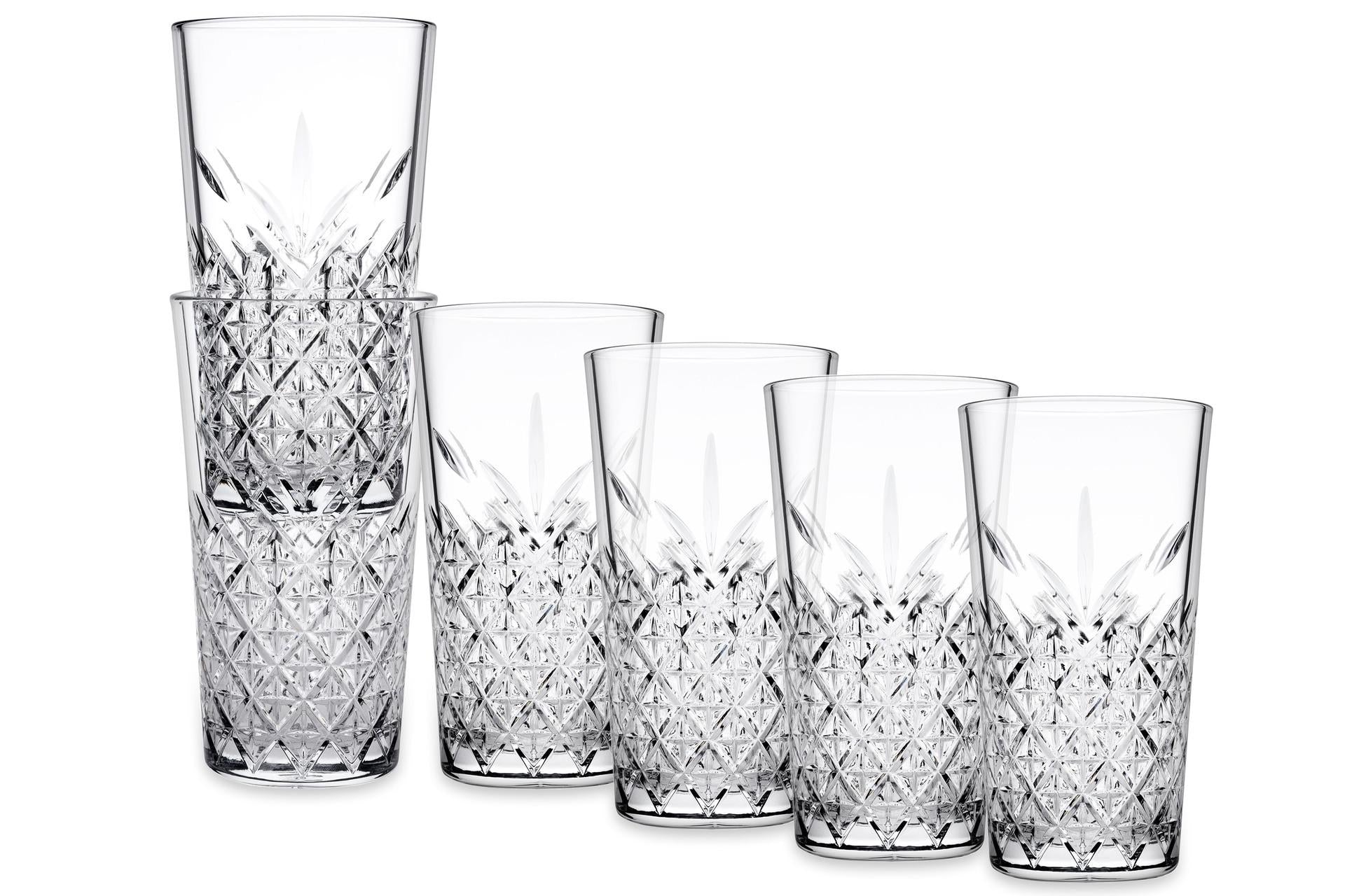 Pasabahce Timeless Set 6 Bicchieri Long Drink 36 cl - Vetro Temperato Impilabile Design Vintage - Set 6 Pz
