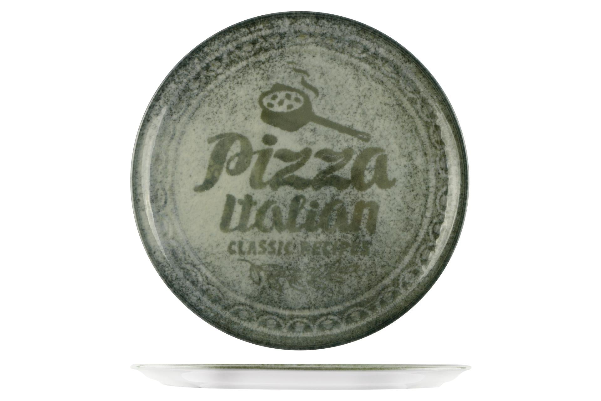 Saturnia Recipes Napoli Piatto Pizza Ø33 cm Con Pala - Colore Verde Decorazione Mediterranea - Set 6 Pz