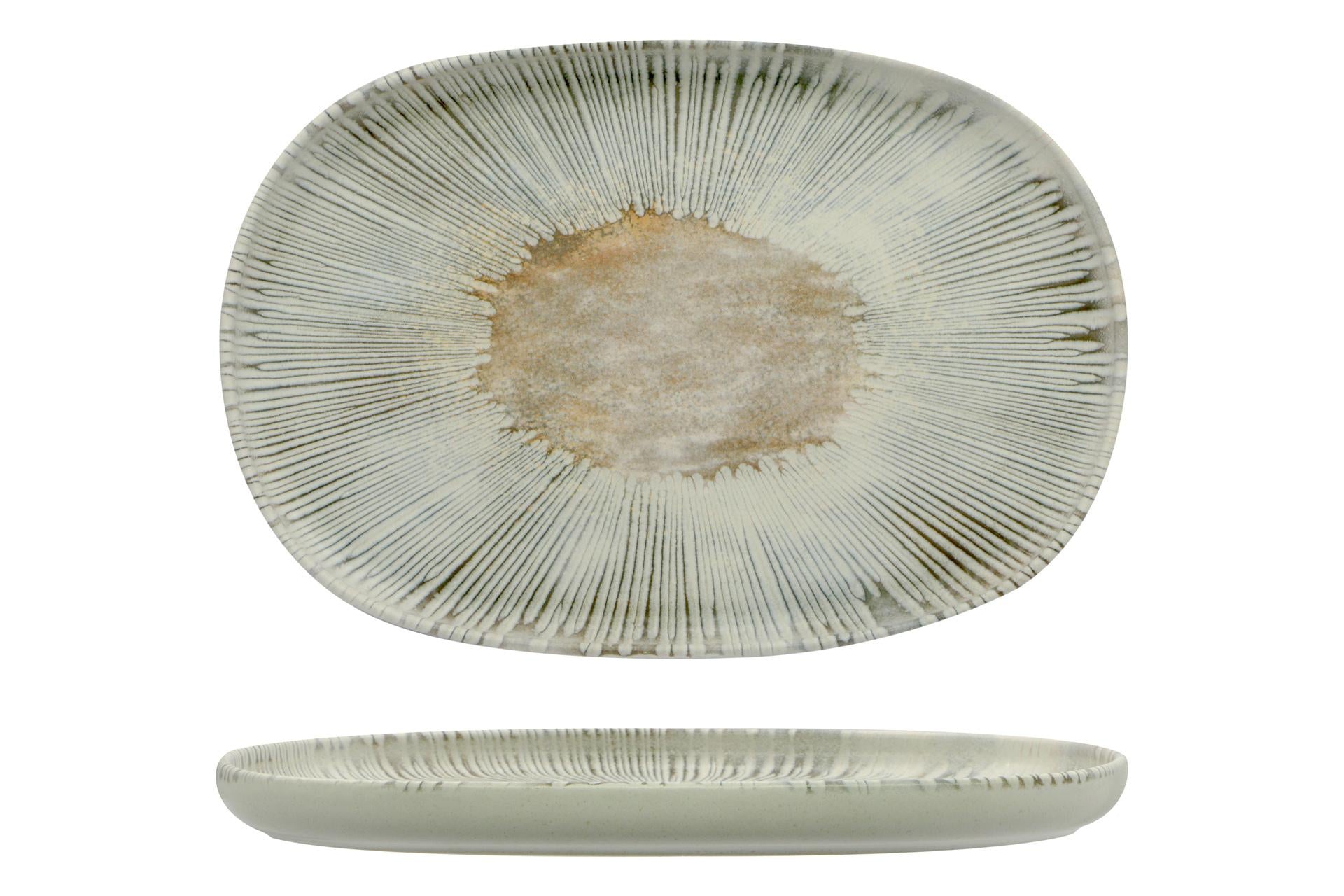 Mesa Ceramics Ninphea Vassoio Ovale 33 x 23 cm In Stoneware Opaco Con Decoro Astratto - Set 4 Pz