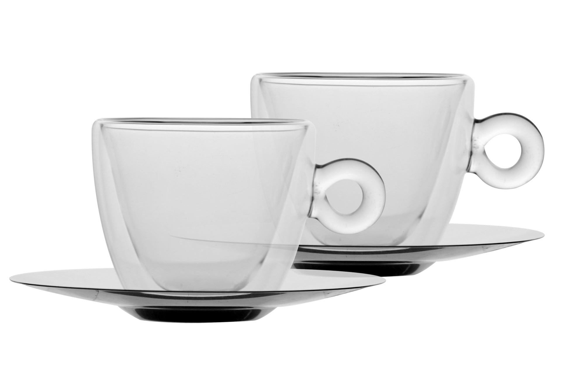 Bormioli Luigi Thermic Glass Set 2 Tazze Cappuccino 16.5 cl Con Piatto In Vetro Borosilicato Doppia Parete - Set 2 Pz
