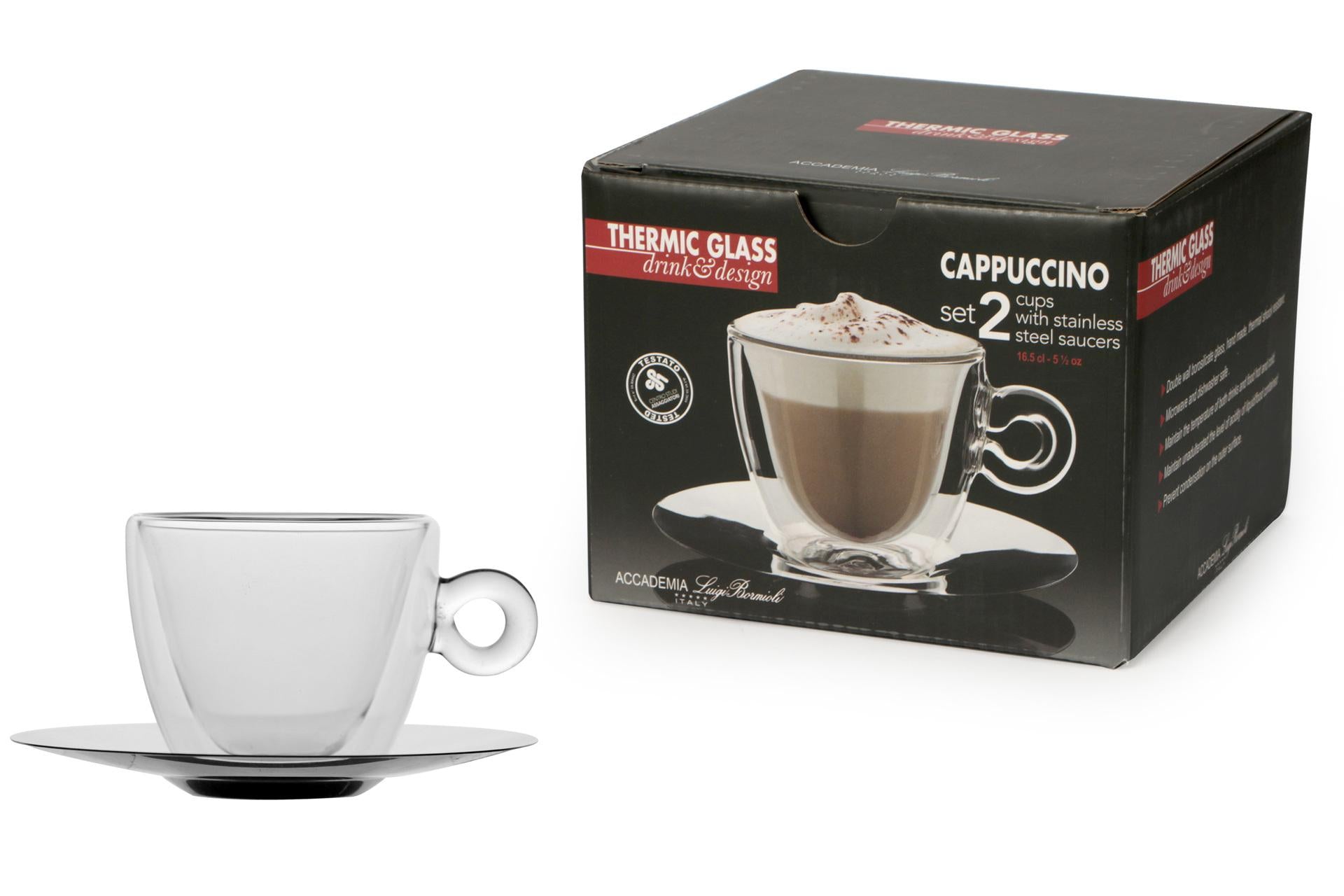 Bormioli Luigi Thermic Glass Set 2 Tazze Cappuccino 16.5 cl Con Piatto In Vetro Borosilicato Doppia Parete - Set 2 Pz 5