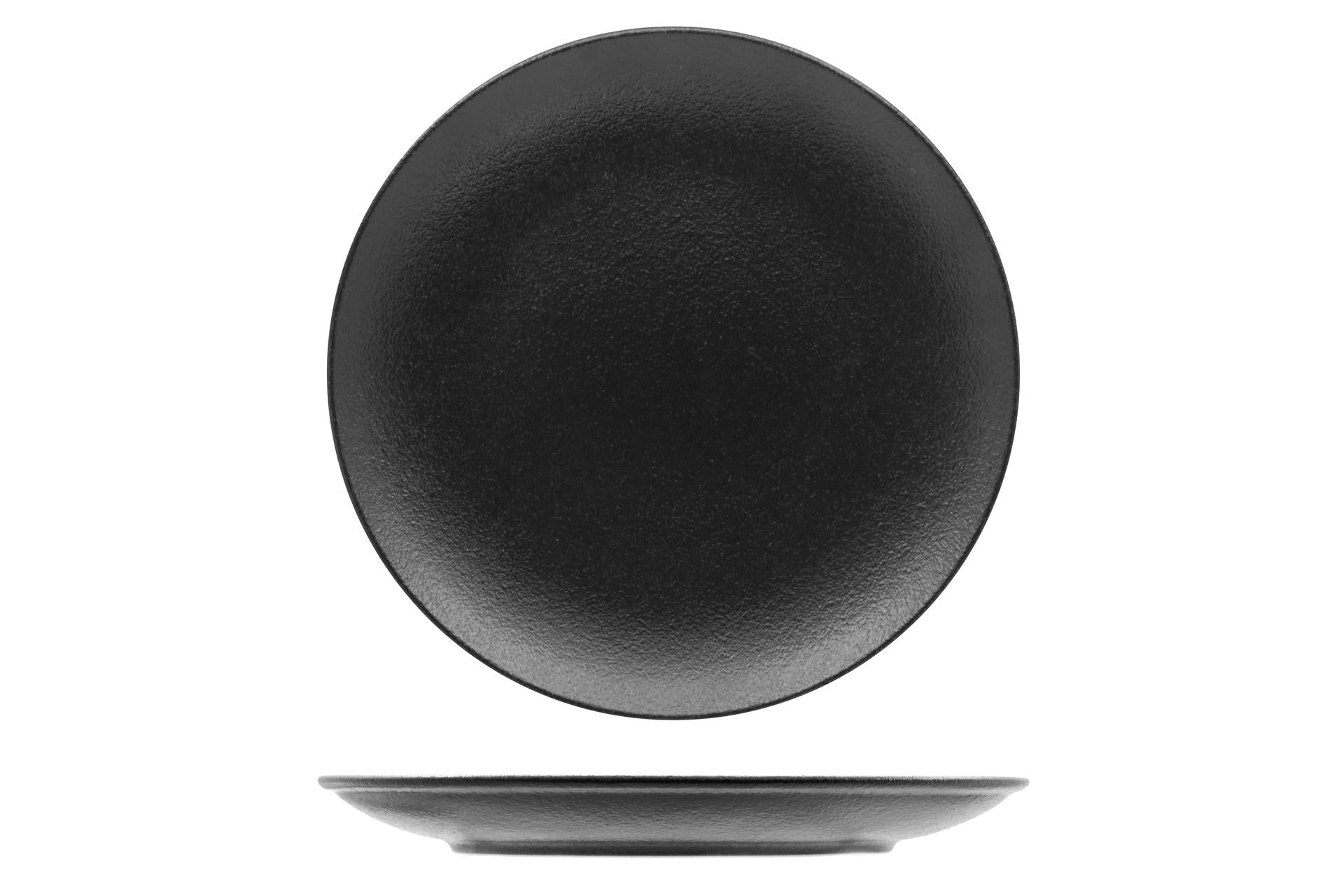 Ariane Fine Porcelain Black Dazzle Piatto Piano Coupe Ø27 cm In Allumina - Finiture Lucide e Opache - Set 6 Pz