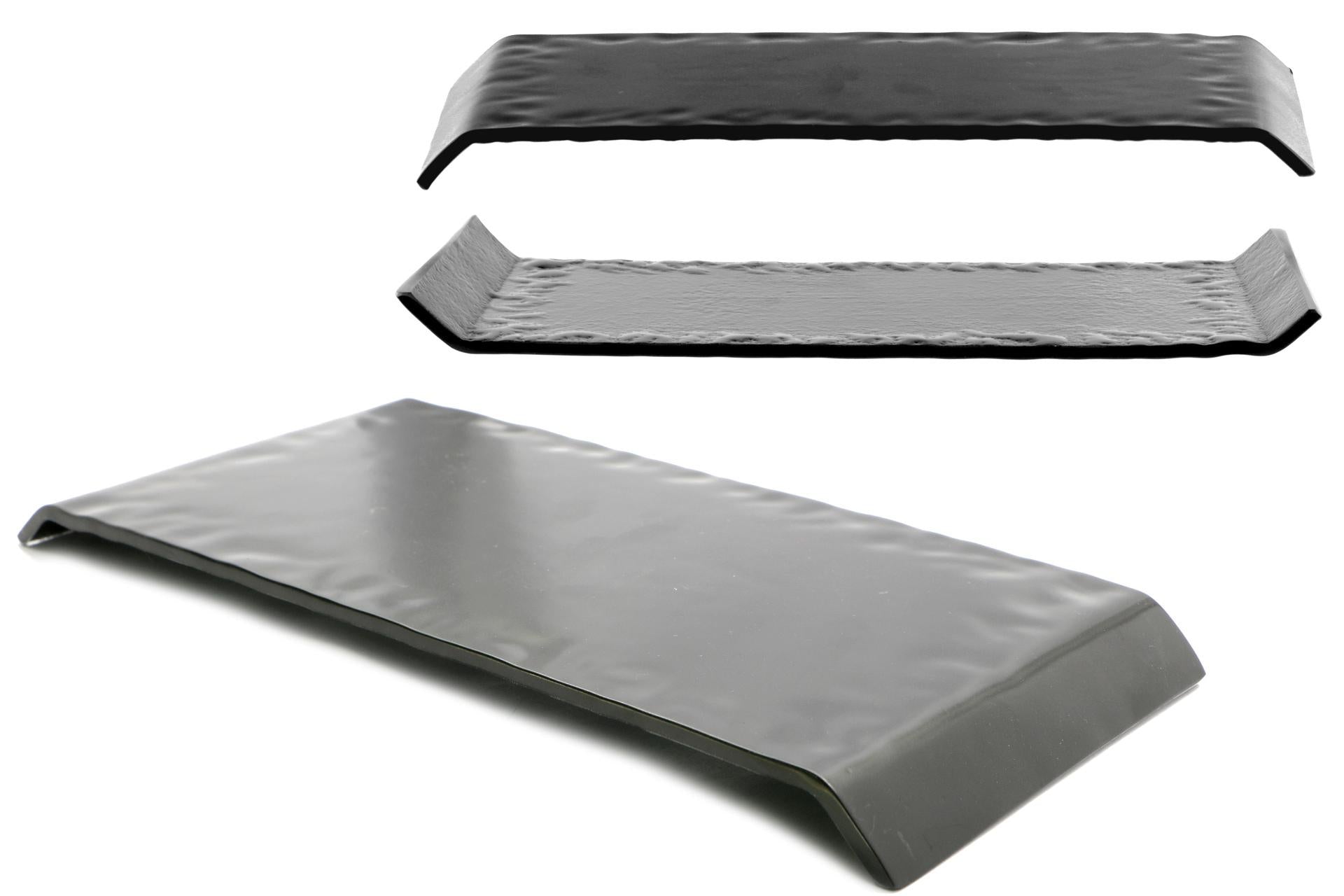 Kora Piatto Rettangolare Nero Semipaco 30 x 14 cm In Vetro Soffiato e Dipinto a Mano - Set 6 Pz