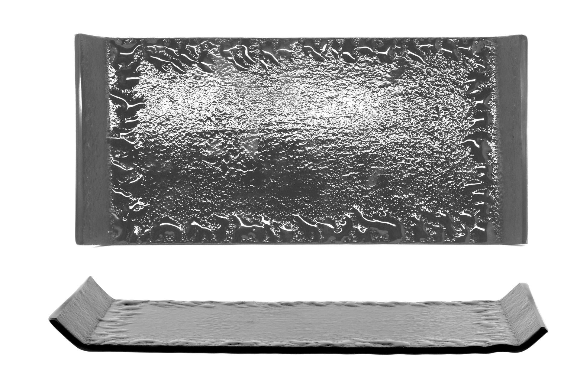 Kora Piatto Rettangolare Nero Semipaco 30 x 14 cm In Vetro Soffiato e Dipinto a Mano - Set 6 Pz