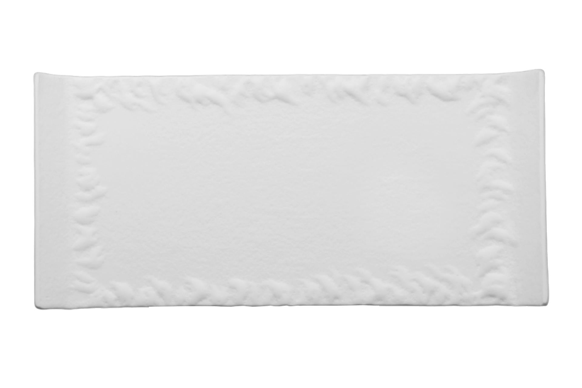 Kora Piatto Rettangolare Double-Face 30 x 14 cm Bianco Matt In Vetro Soffiato Dipinto a Mano - Made in Italy - Set 6 Pz