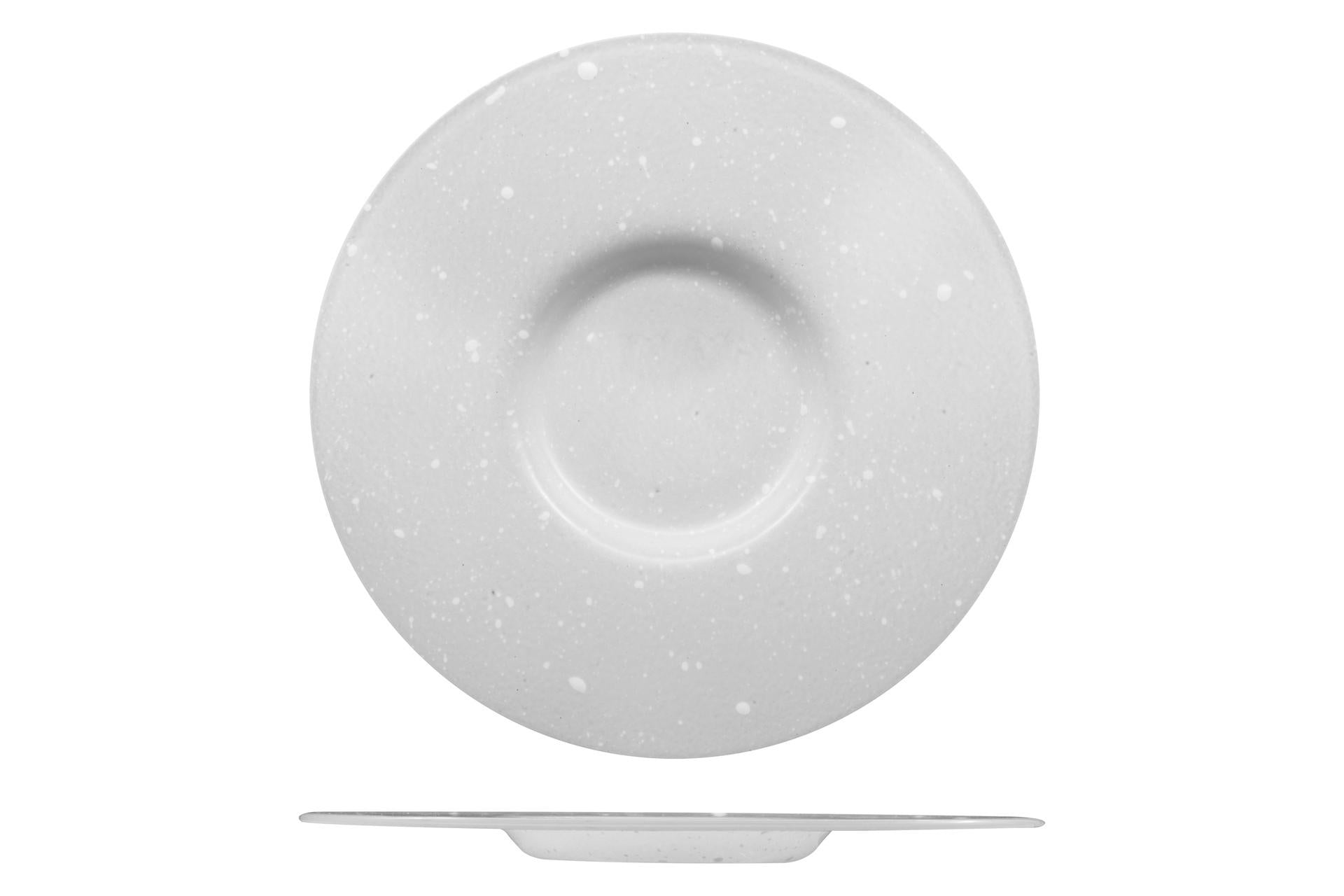 Import Tavola Professional Piatto Ø30.5 cm - Interno Ø13.5 cm In Vetro Soffiato Dipinto a Mano Con Gocce Bianche - Set 4 Pz