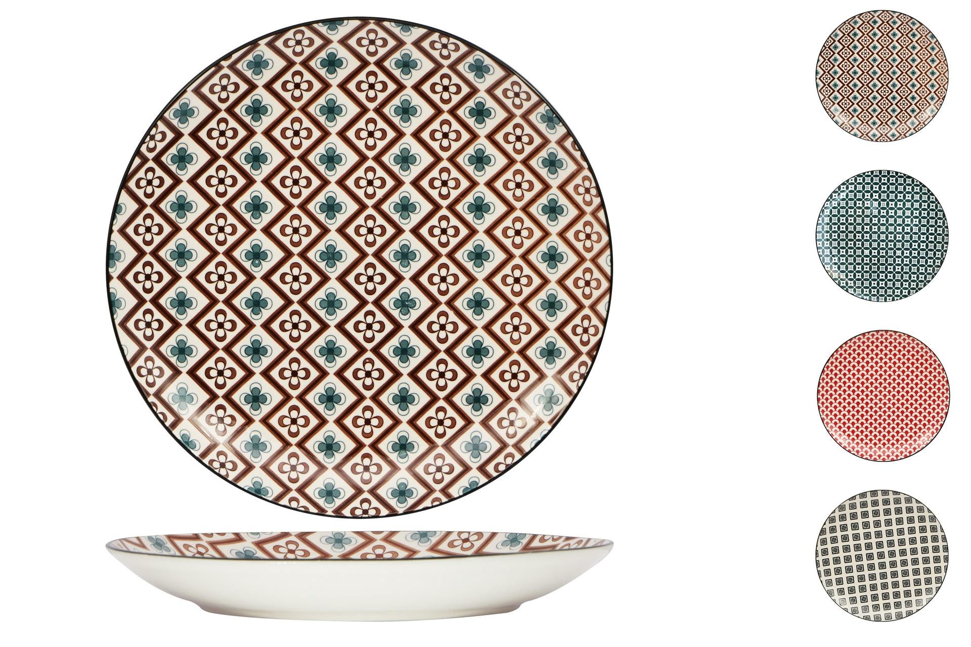Import Tavola Professional Mosaik Piatto Piano Ø28.5 cm In Stoneware Con Decori Assortiti - Set 4 Pz