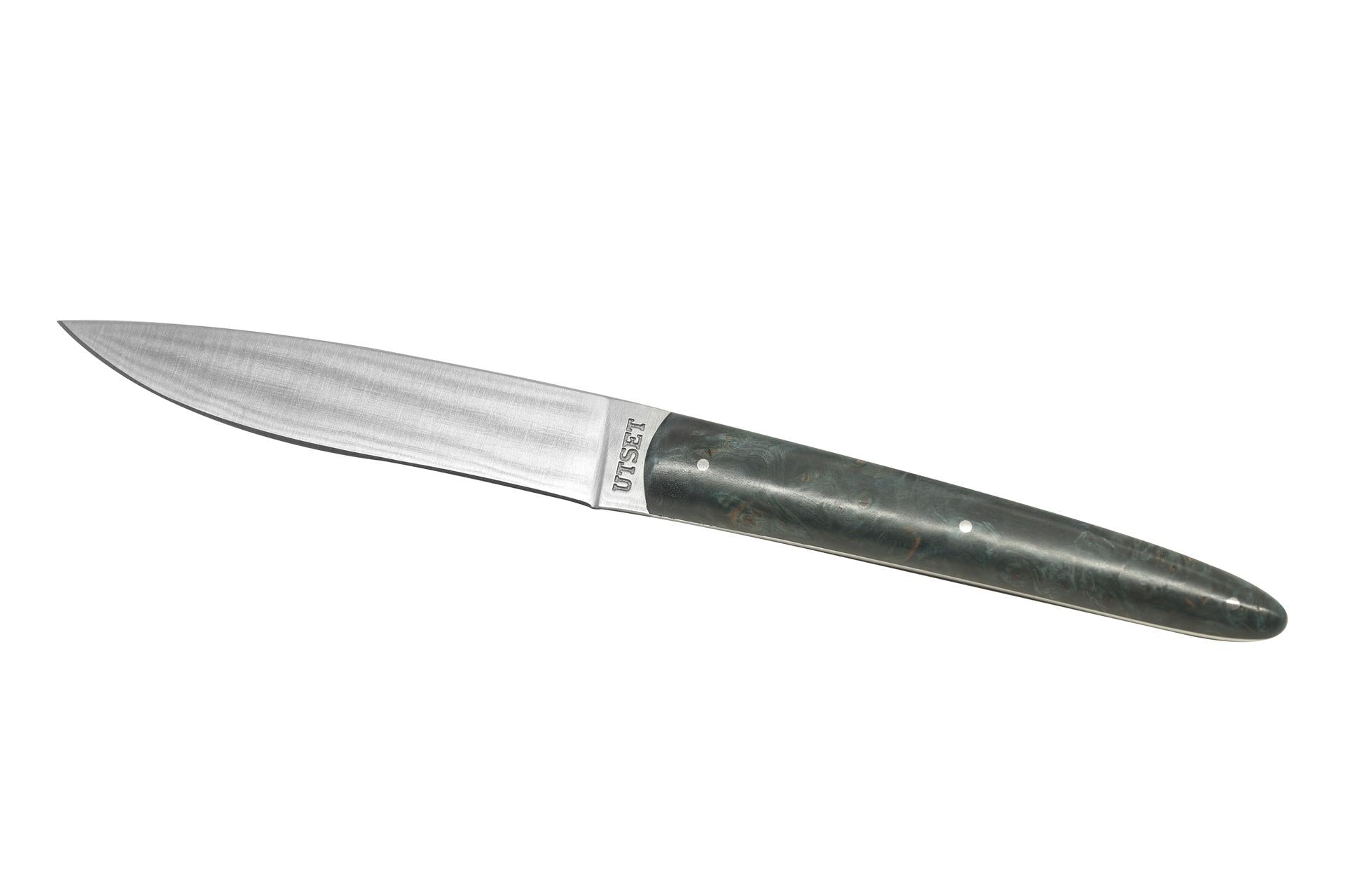 Comas Utset Coltello 22.5 cm - Lama in Acciaio Forgiato Giapponese e Manico in Legno Azzurro - Set 6 Pz