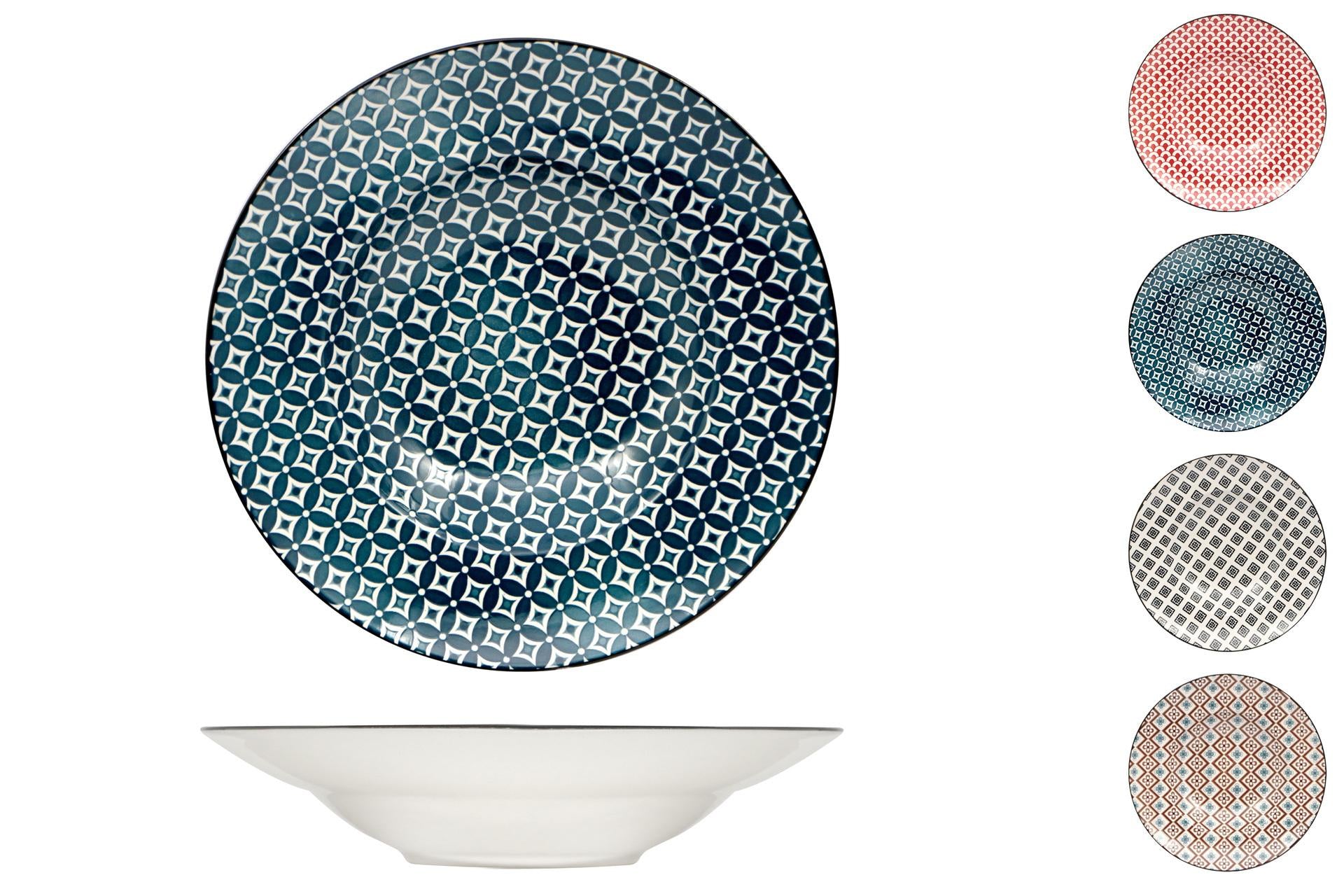 Import Tavola Professional Mosaik Piatto Pasta Ø27.5 cm - Interno Ø17 cm In Stoneware Con Decorazioni Arabeggianti, Colori Assortiti - Set 4 Pz