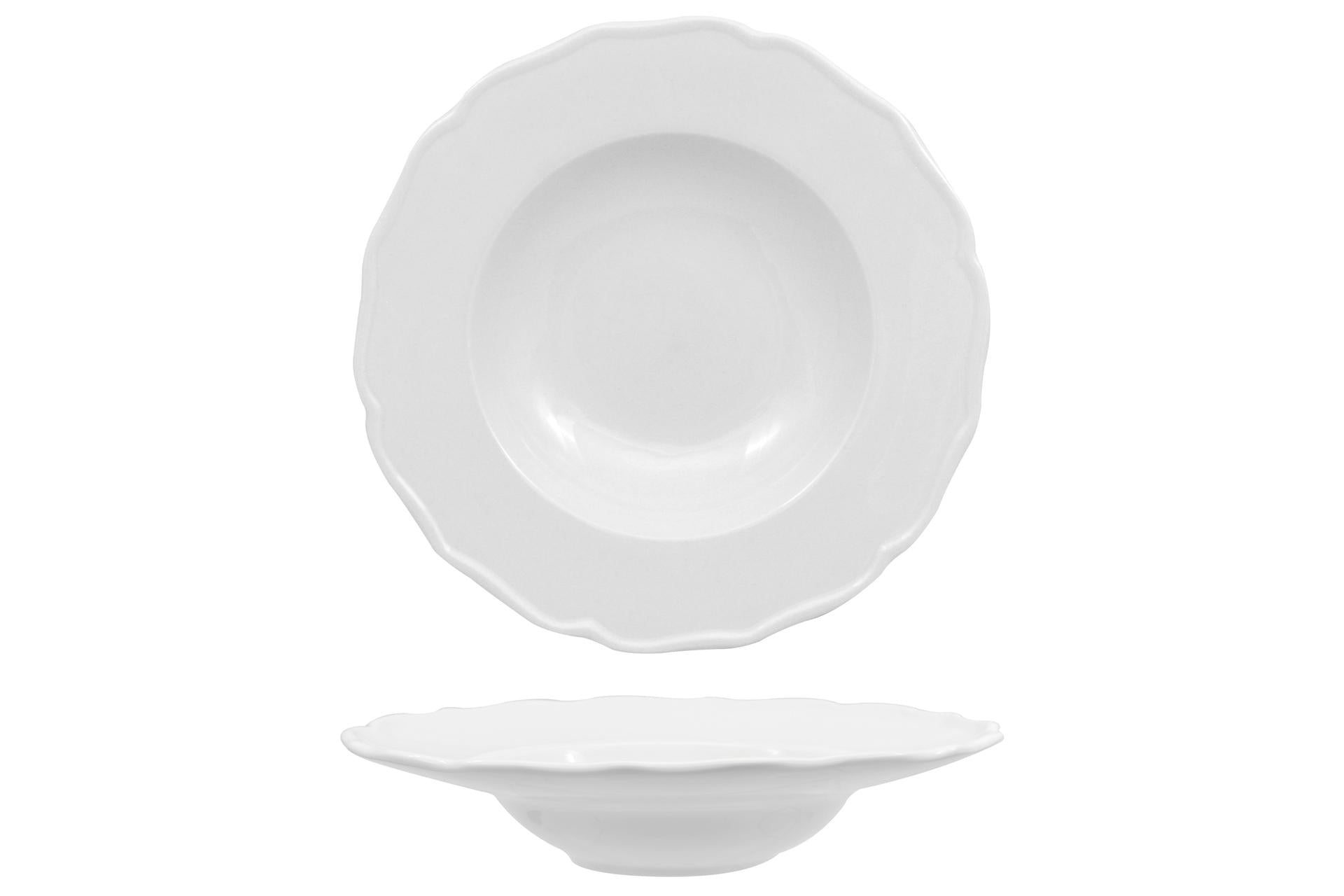 Akij Ceramics Diana Piatto Fondo Ø23 cm In Porcellana Bianca Decorata - Set 6 Pz