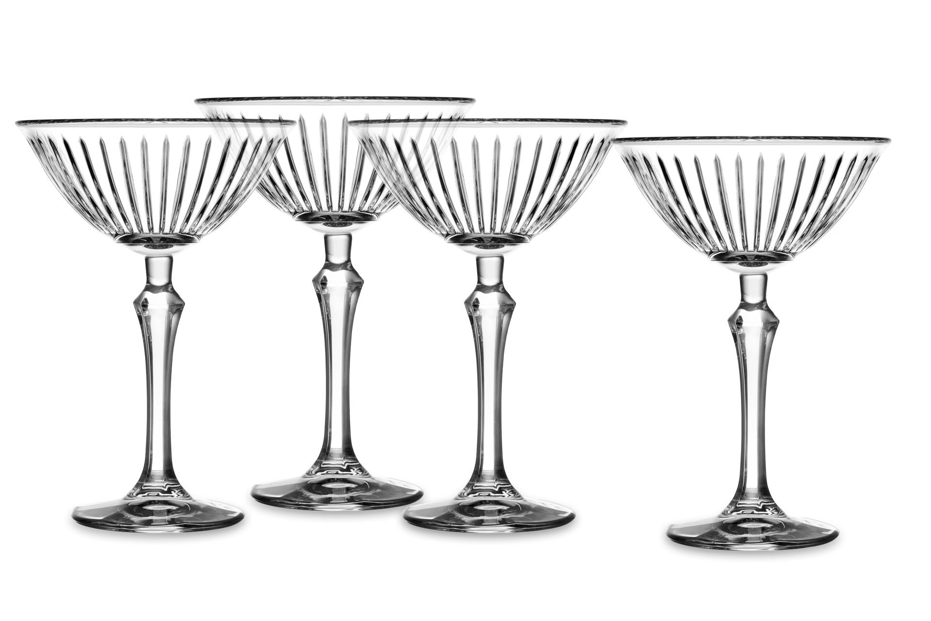Pasabahce Joy Set 4 Calici Martini 22 cl - Design Belle-Époque Con Incisioni Verticali - Set 4 Pz