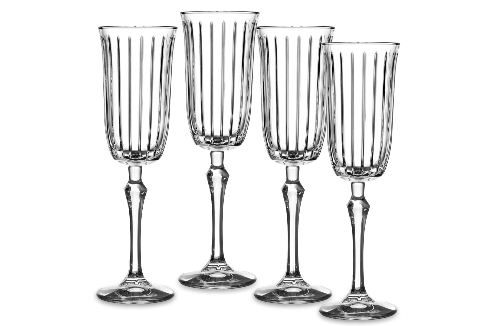 Pasabahce Joy Set 4 Calici Flute 17.5 cl - Design Belle-Epoque Con Incisioni Verticali - Set 4 Pz