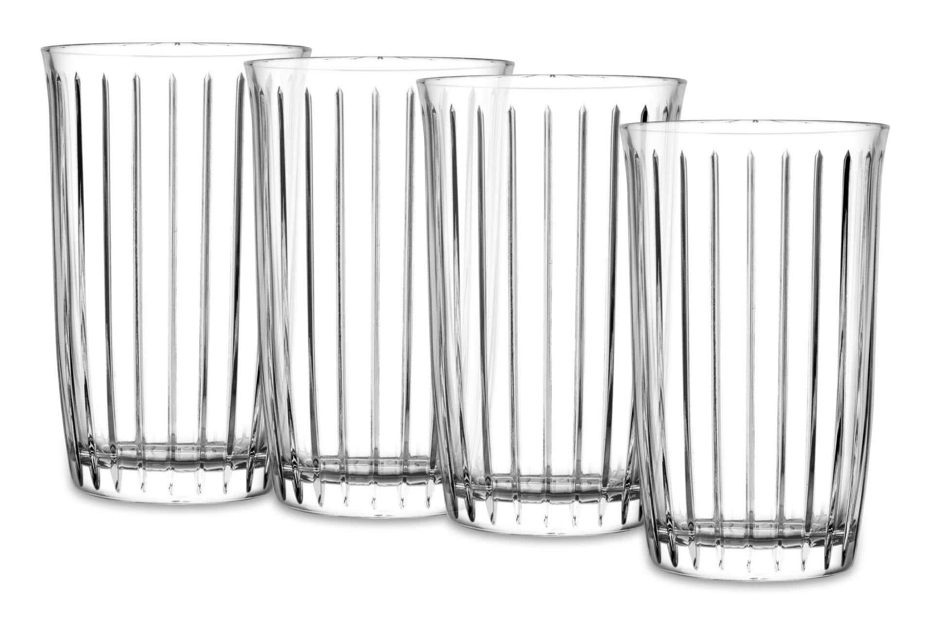 Pasabahce Joy Set 4 Bicchieri Long Drink 29,5 cl - Design Belle-Epoque con Incisioni Verticali - Set 4 Pz