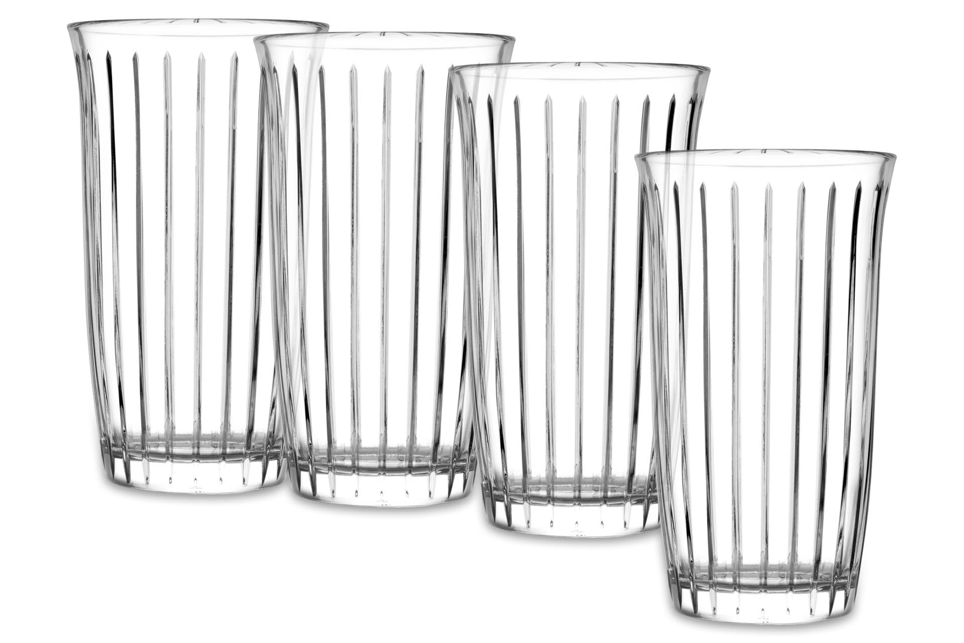 Pasabahce Joy Set 4 Bicchieri Long Drink 47,5 cl - Design Belle-Epoque Con Incisioni Verticali - Set 4 Pz