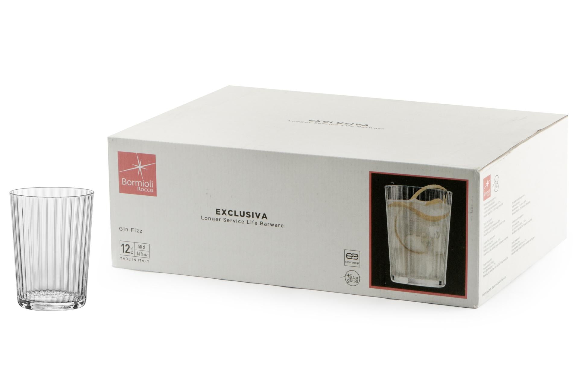 Bormioli Rocco Exclusiva Set 12 Bicchieri Gin Fizz 50 cl Con Bordi Temperati Secure Edge - Set 12 Pz