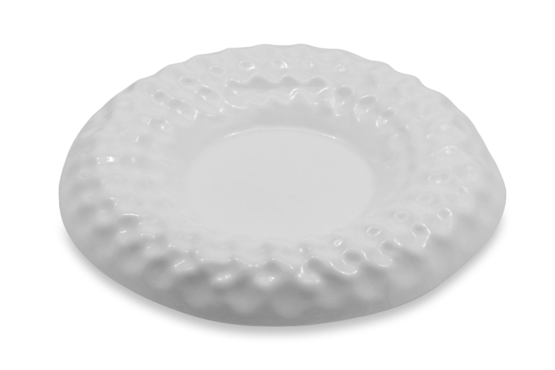 Import Tavola Professional Cloud Piatto Fondo Ø28 cm - Interno Ø9 cm In Vetro Soffiato Bianco Lucido Made in Italy - Set 4 Pz