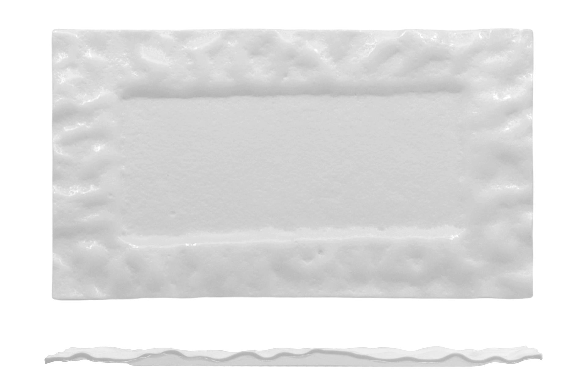 Import Tavola Professional Cloud Piatto Rettangolare 35 x 21 cm Bianco Lucido In Vetro Soffiato e Dipinto a Mano - Set 4 Pz