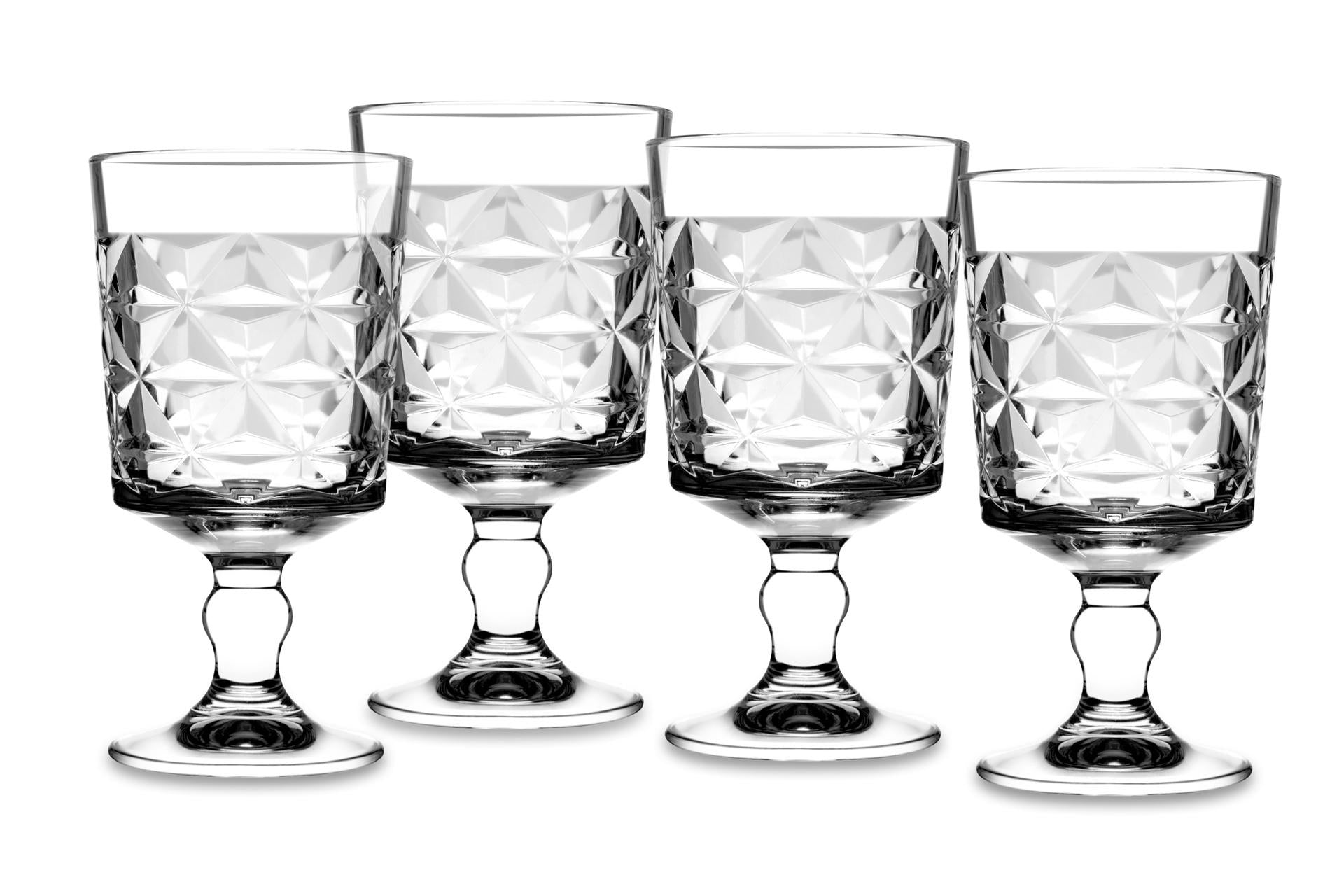 Pasabahce Estrella Set 4 Calici Cocktail-Vino 33 cl - H.16 cm Con Gambo Basso In Vetro Sfaccettato - Set 4 Pz