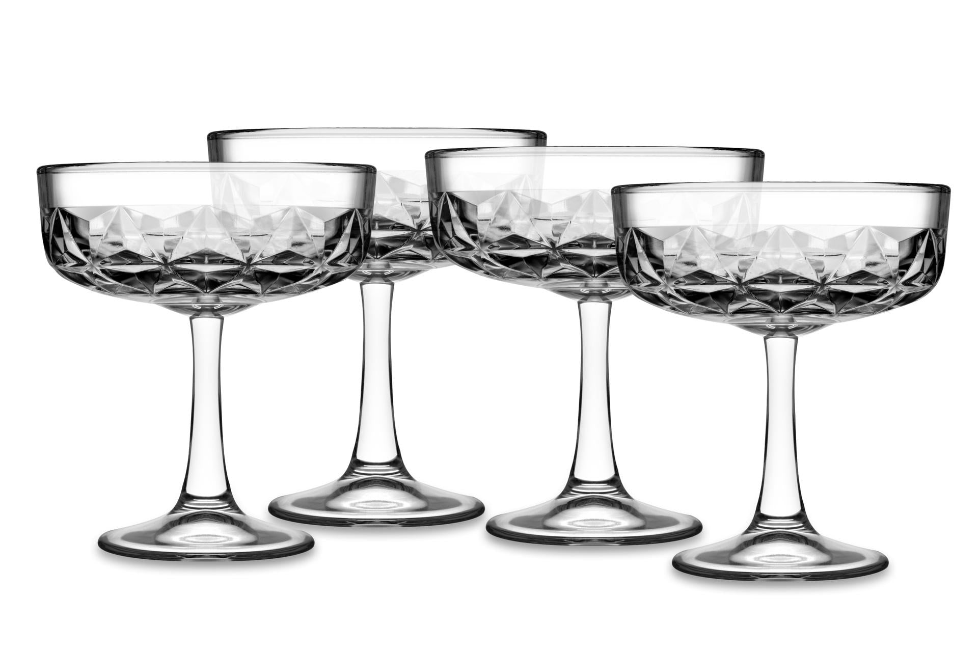 Pasabahce Estrella Set 4 Coppe Champagne-Cocktail 25 cl - H.12 cm Con Superficie Sfaccettata - Set 4 Pz