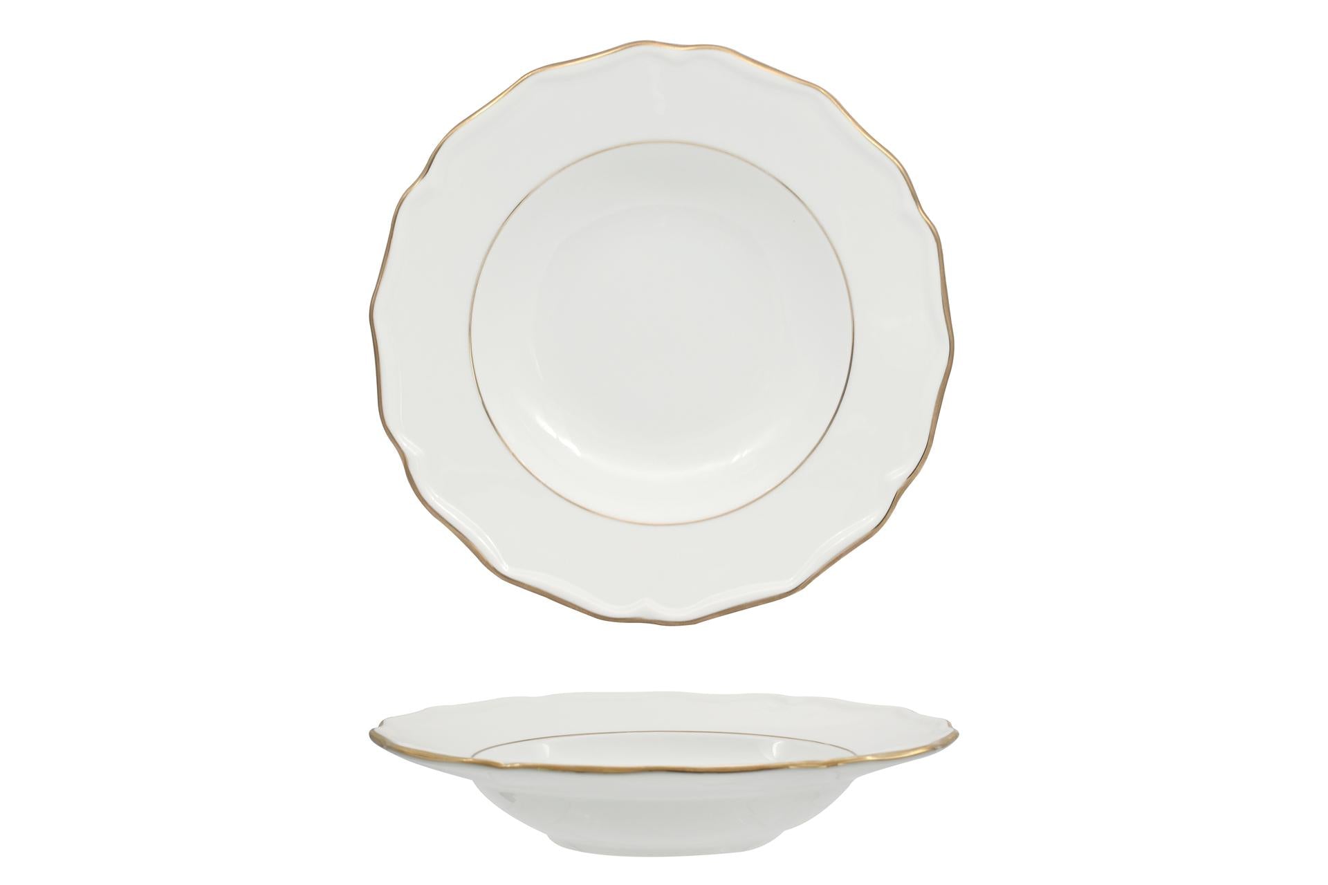 Akij Ceramics Diana Gold Piatto Fondo Ø23 cm In Porcellana Con Doppio Filo Oro - Set 6 Pz